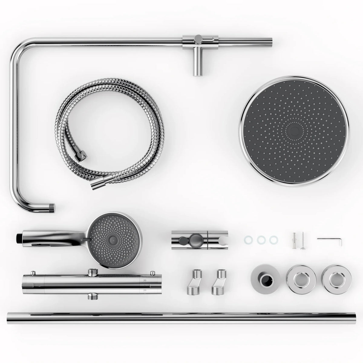 Regnbruser Luno - Krom med termostatarmatur - 22 cm - Forudbestil