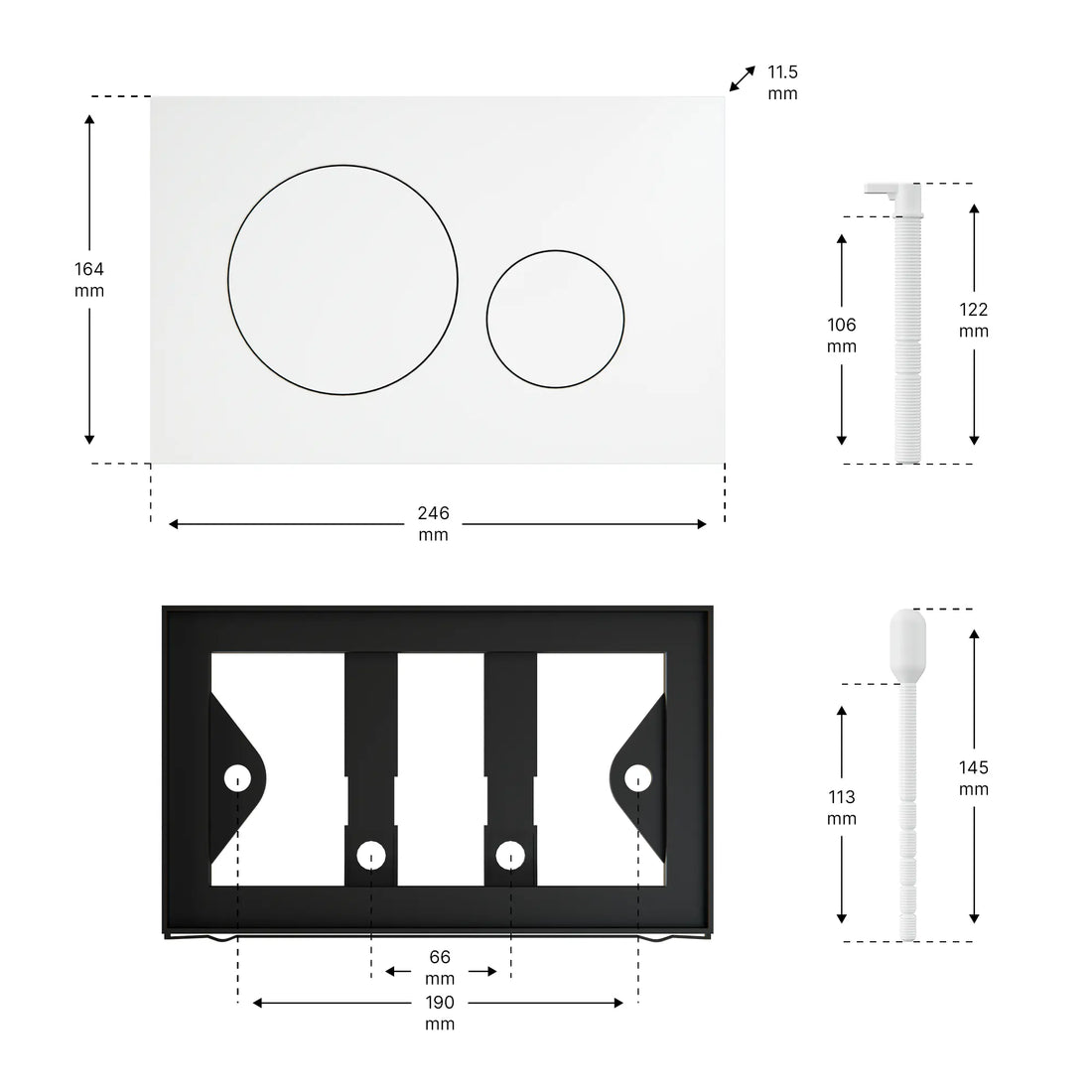 Mirlux betjeningsplade - Mat Hvid - ABS Plast DualFlush