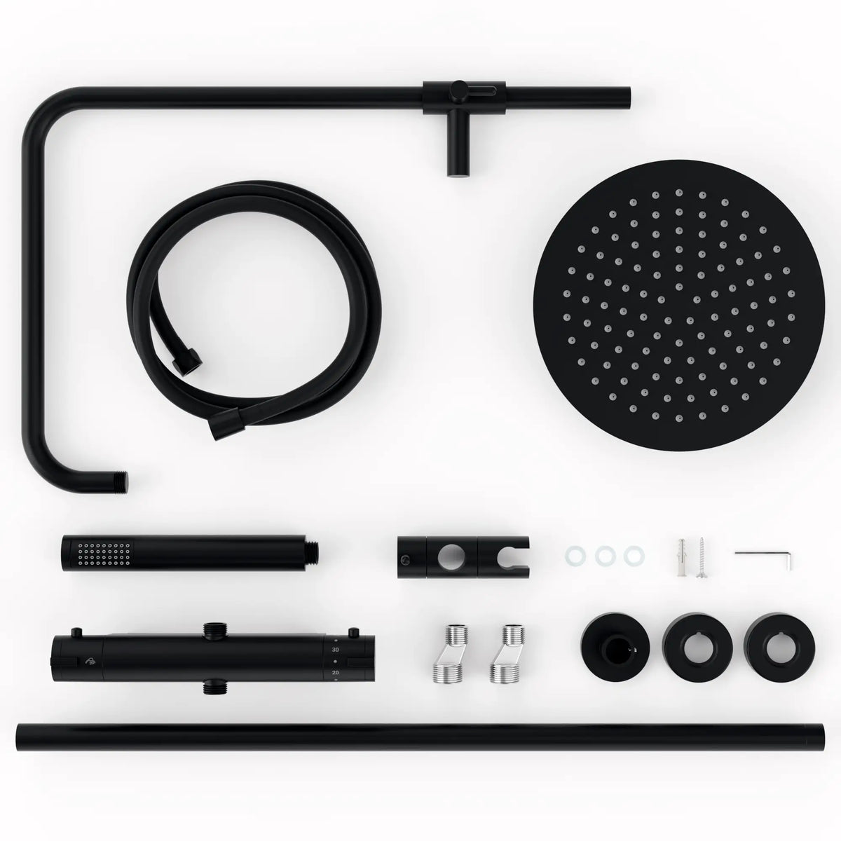 Regnbruser Valo - Mat sort med termostatarmatur - 25 cm - Forudbestil