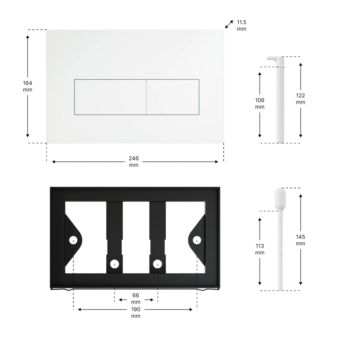 Mirlux betjeningsplade - Mat Hvid- ABS Plast DualFlush