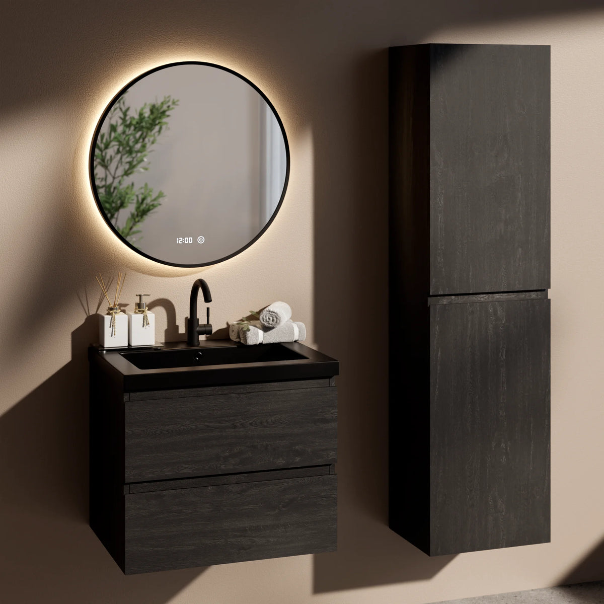 Badeværelsesmøbelsæt Imperial – 60 cm – Sort eg – Sort Vask