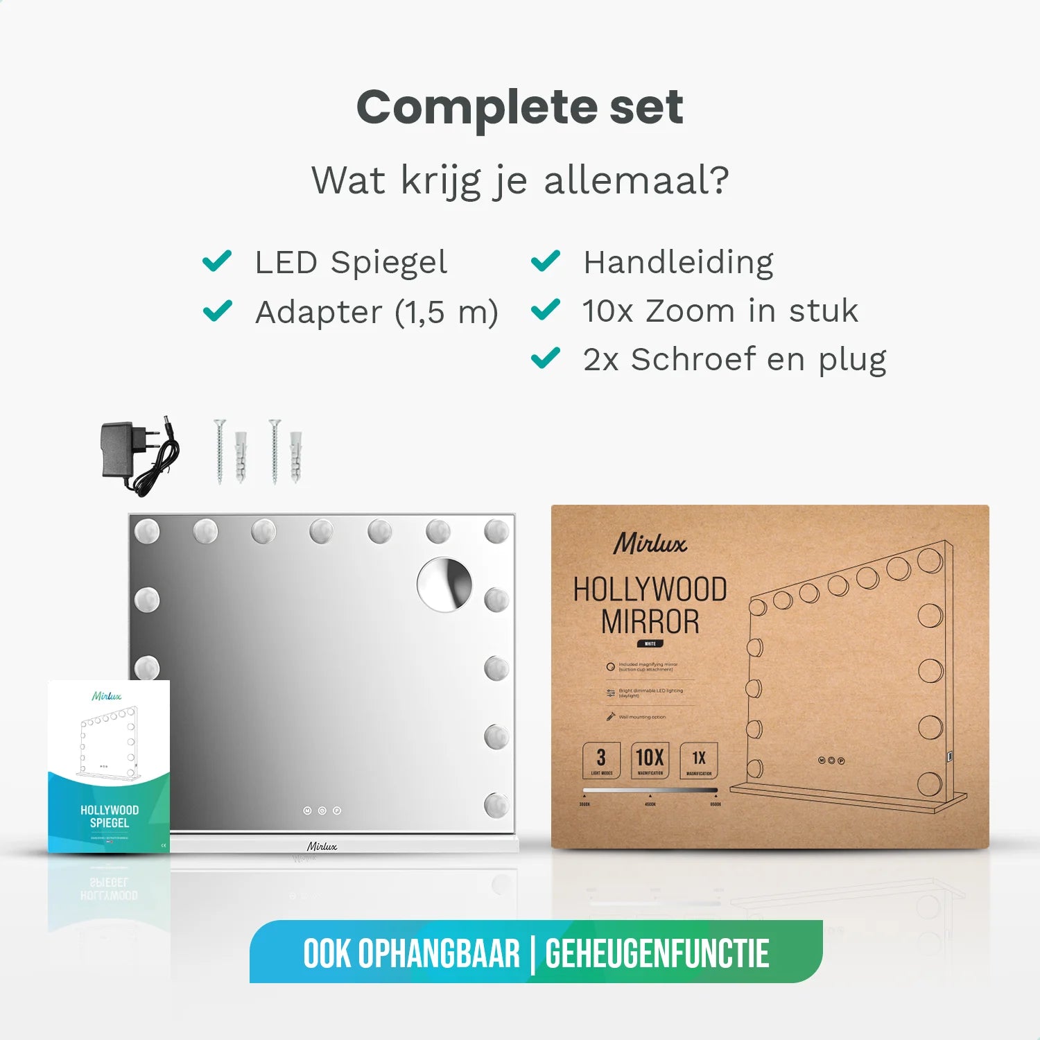 Hollywood Spejl - Bluetooth højtalere 58x48cm - Hvid