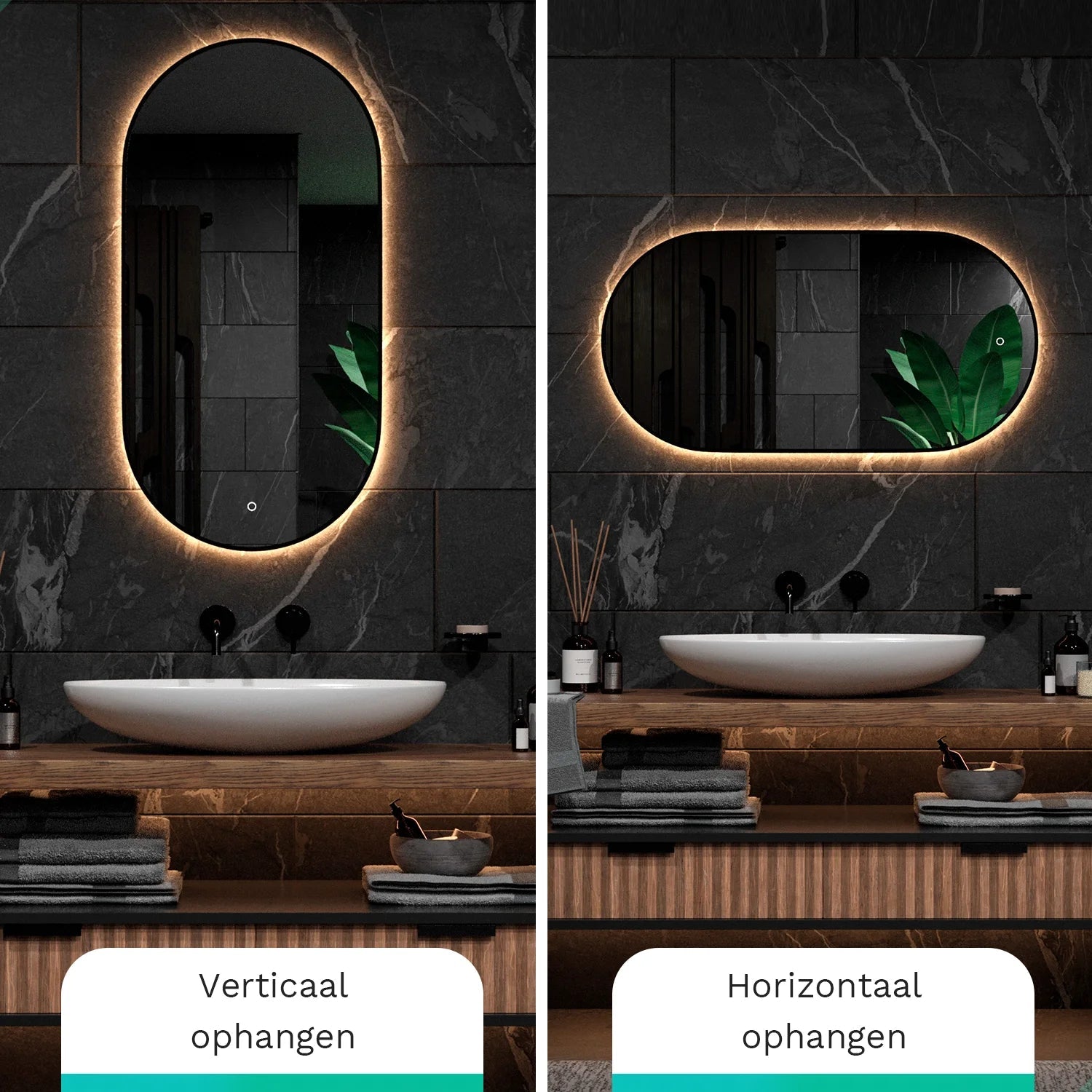 Badeværelsesspejl – 100x50cm - Ovalt – Sort Ramme - Forudbestil