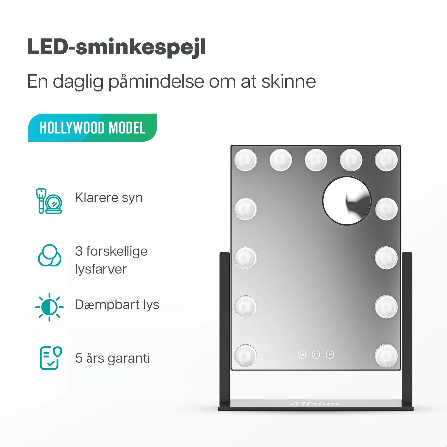 Hollywood Spejl - 44x30cm - Sort