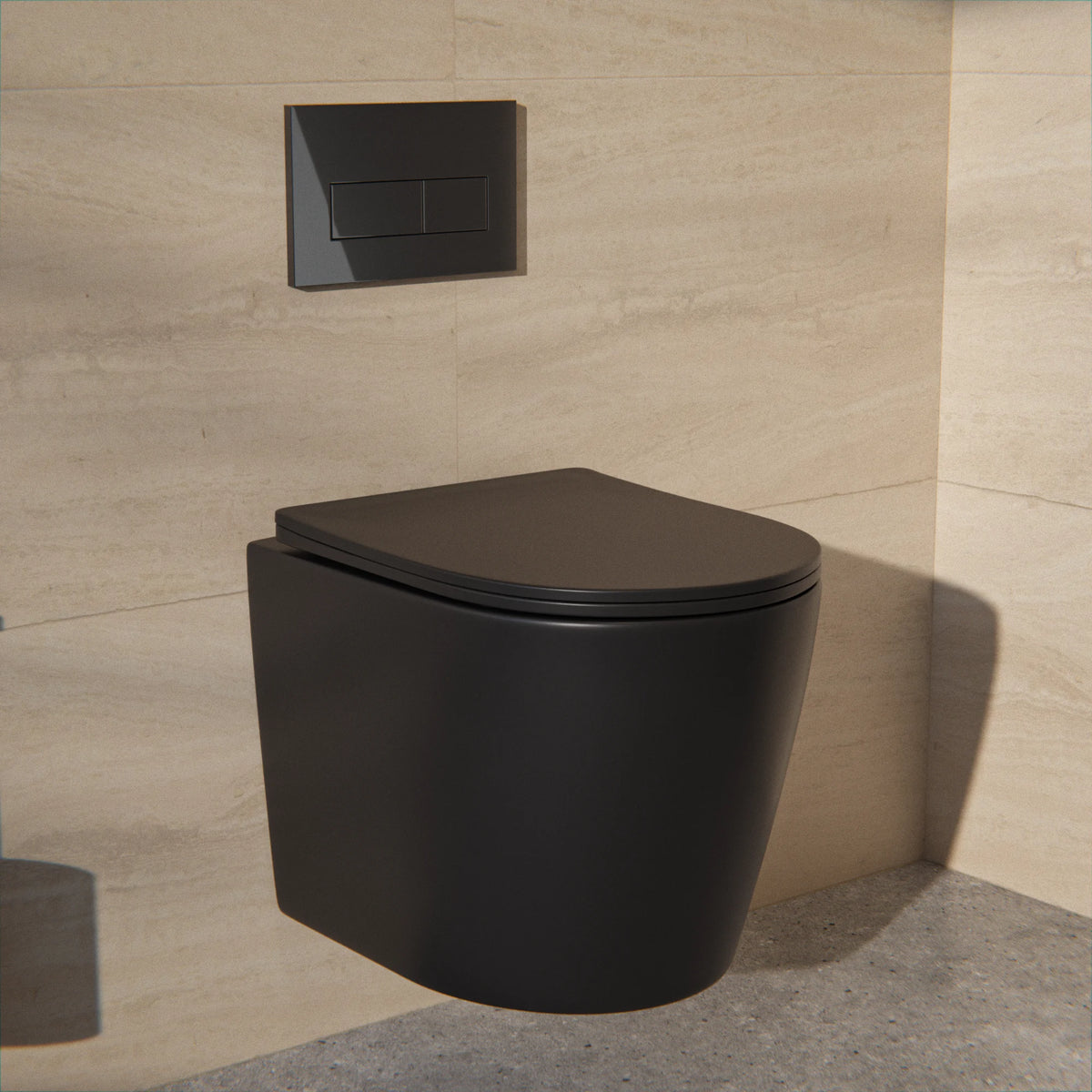 Væghængt toilet Varo - Rimless - Soft-close Sæde - Mat Sort
