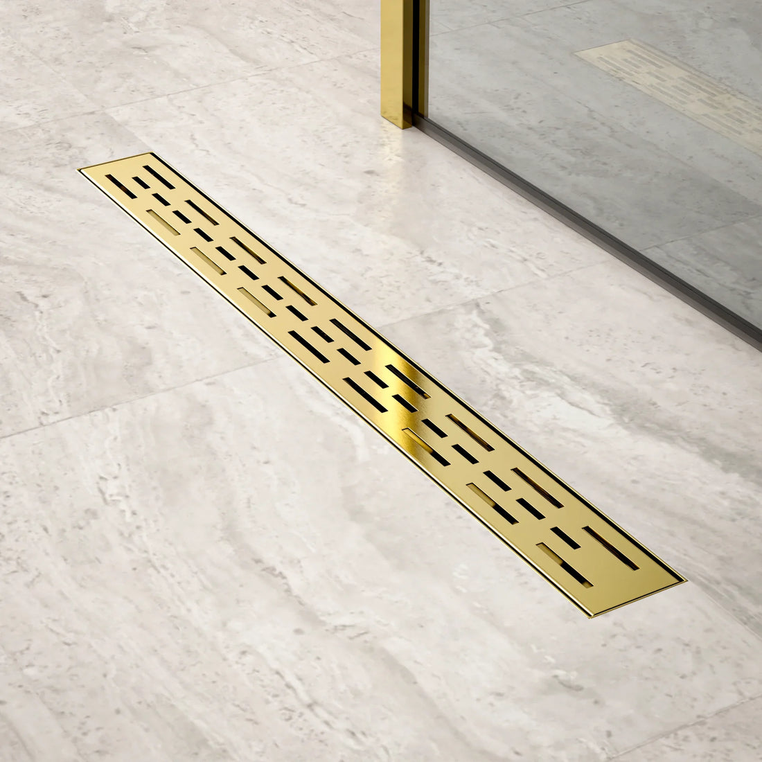 Bruseafløb – 70 cm – Guld – Standardrist – Rustfrit stål – Med flange
