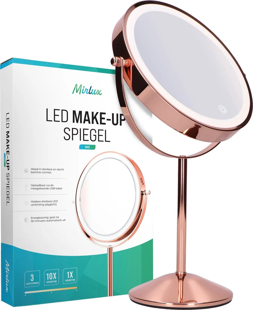 Makeupspejl - Genopladeligt - Rosé - 1-10x Forstørrelse