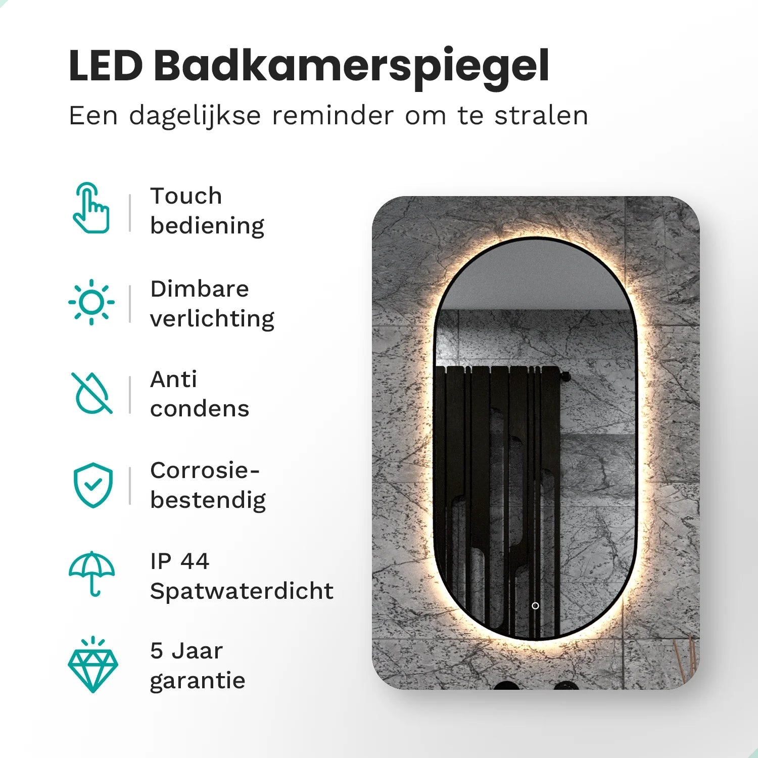 Badeværelsesspejl – 100x50cm - Ovalt – Sort Ramme - Forudbestil