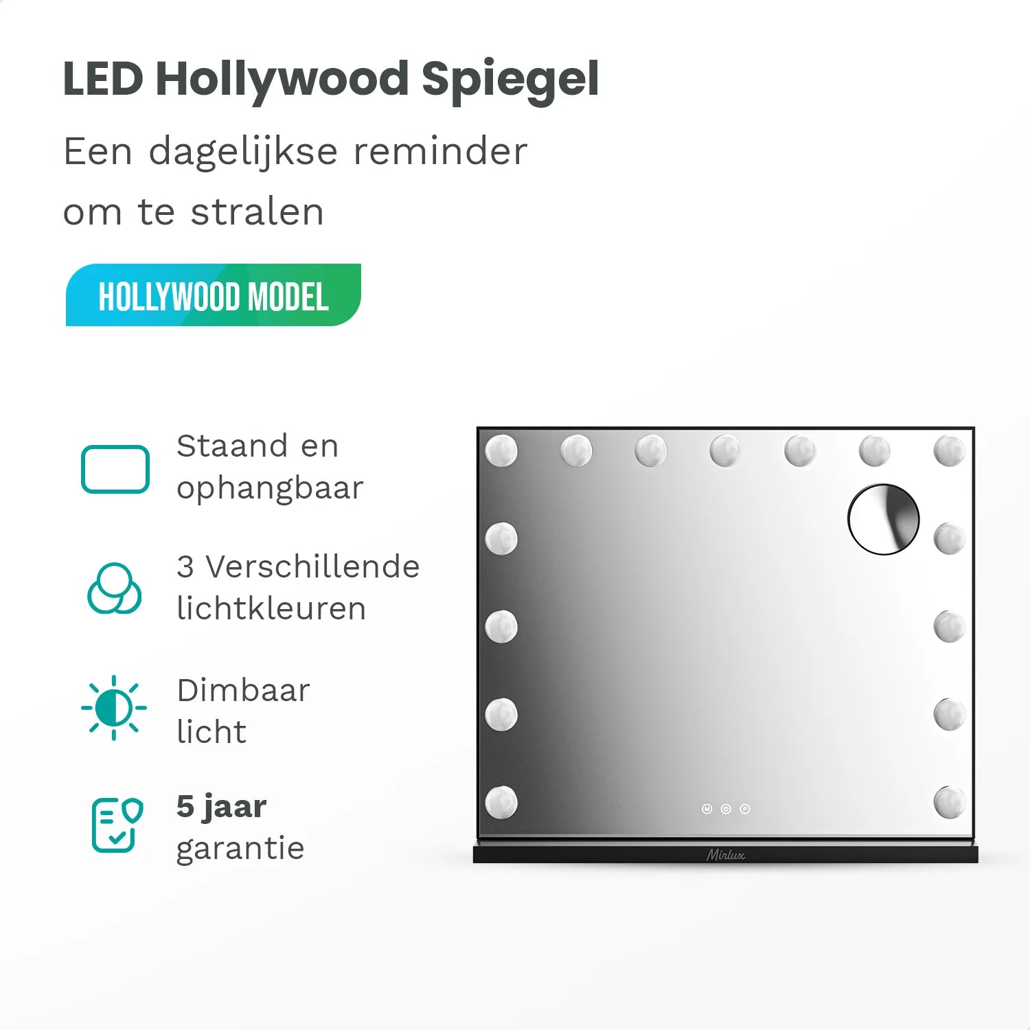 Hollywood Spejl - Bluetooth højtalere - 58x48cm - Sort