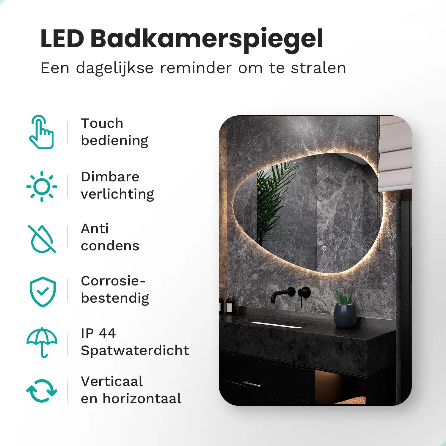 Badeværelsesspejl – 120x75cm – Asymmetrisk – Rammeløst