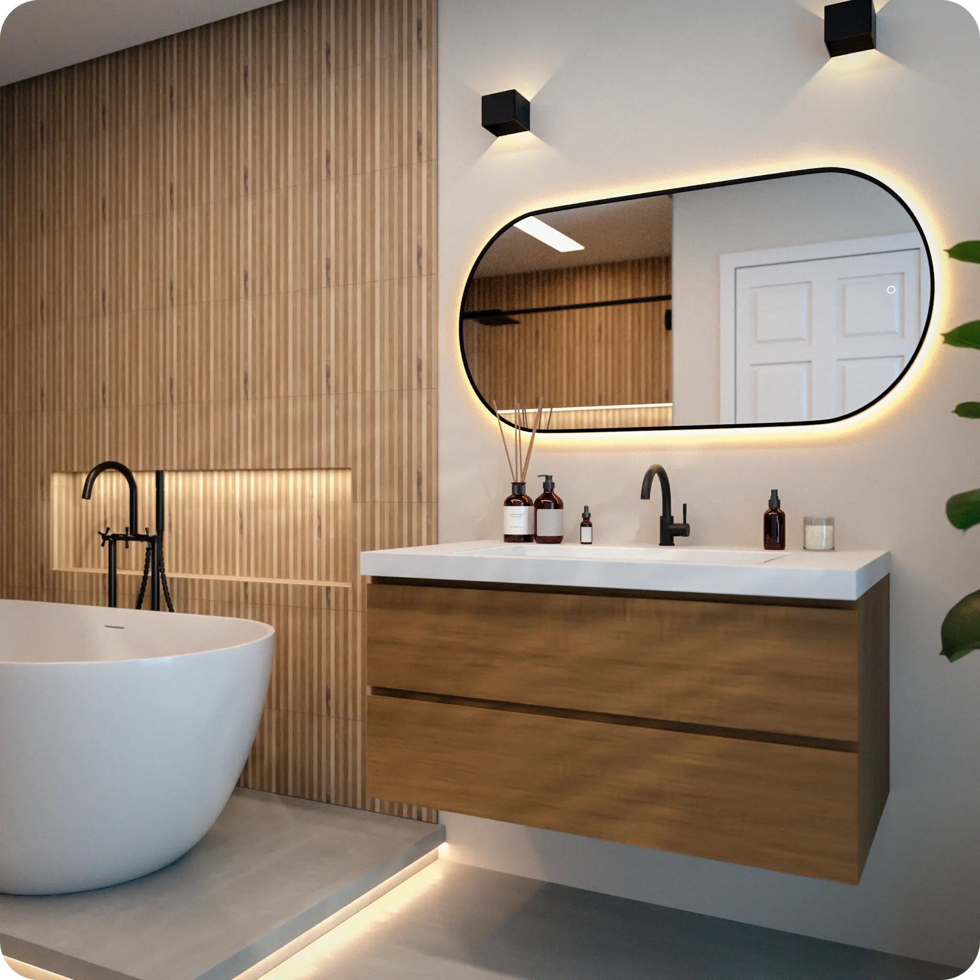 Badeværelsesspejl - 120x60cm Ovalt - Sort Ramme - Forudbestil