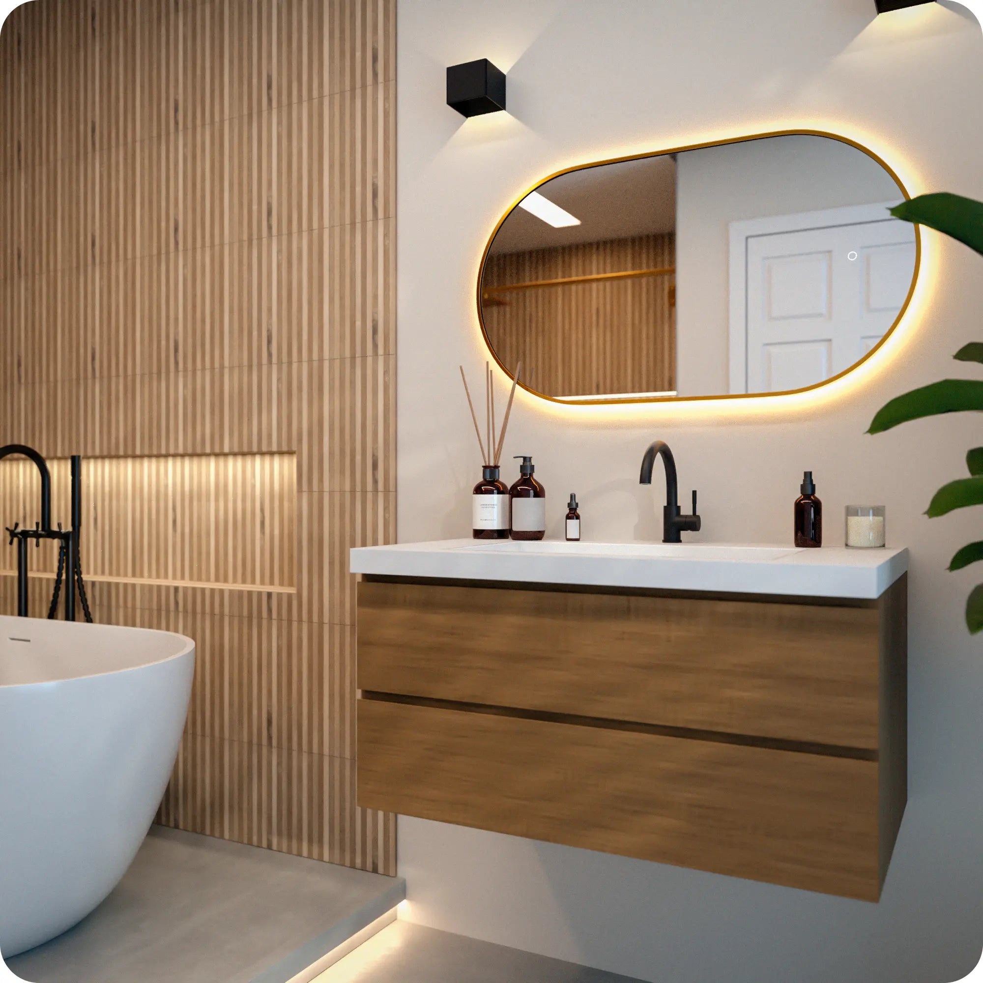 Badeværelsesspejl - 90x50cm Oval - Guldramme