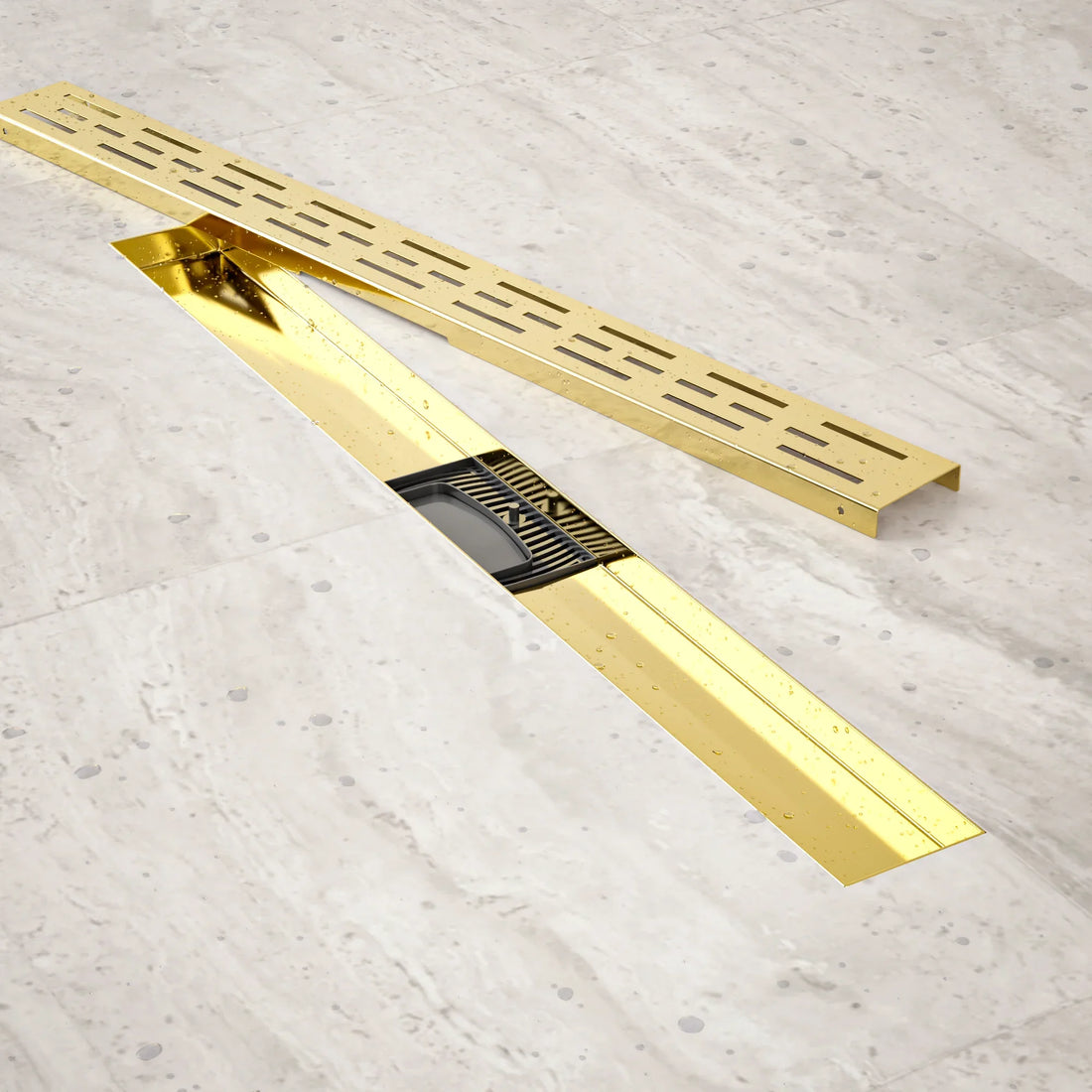 Bruseafløb – 70 cm – Guld – Standardrist – Rustfrit stål – Med flange