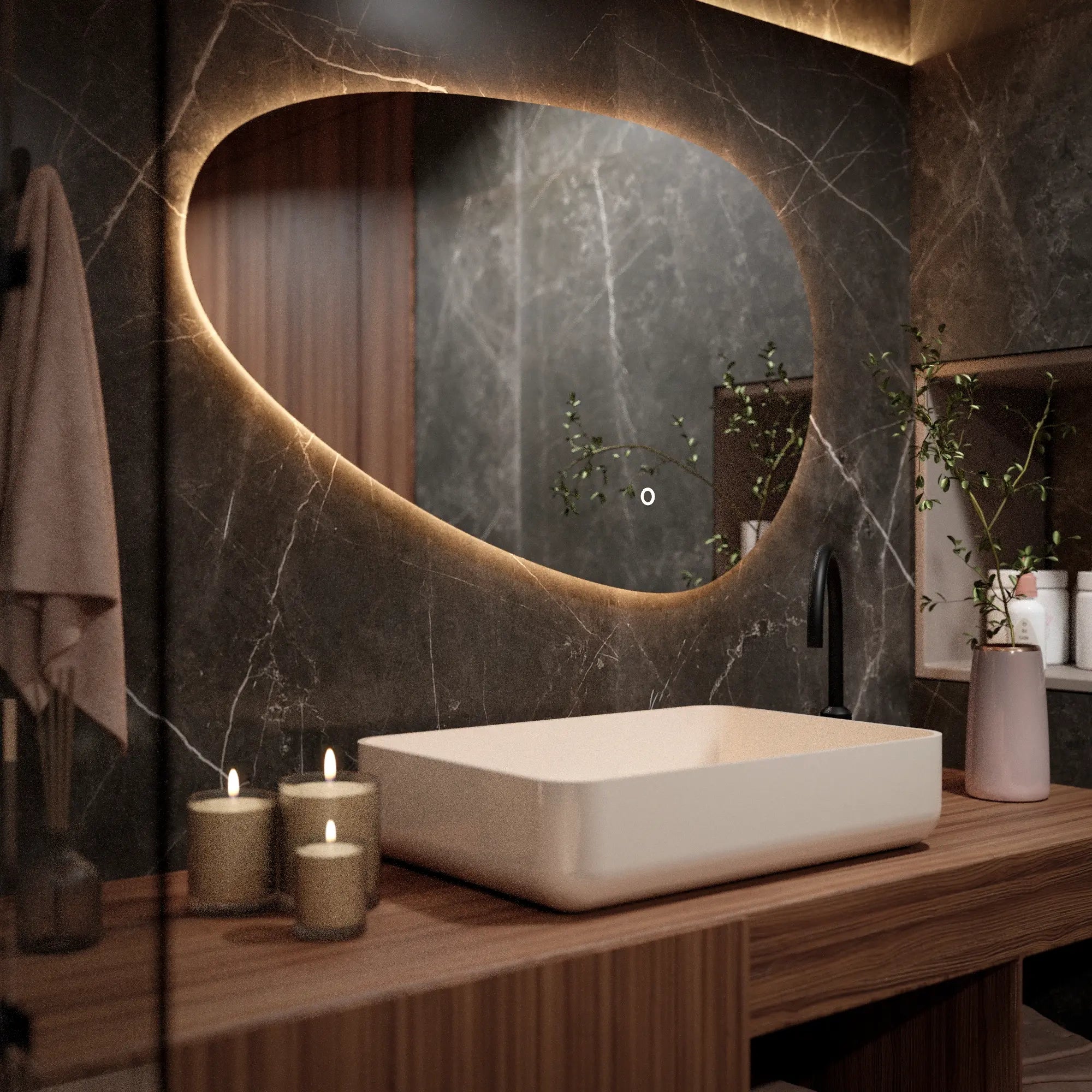 Badeværelsesspejl – 120x75cm – Asymmetrisk – Rammeløst