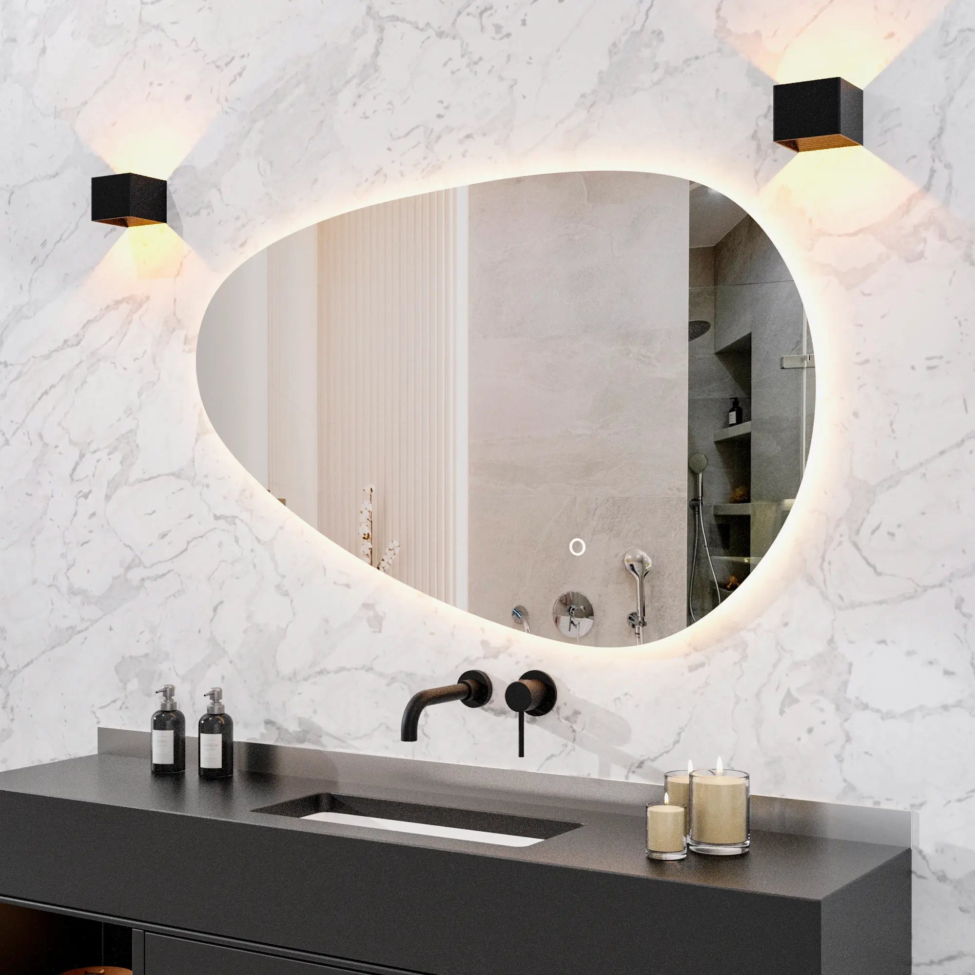 Badeværelsesspejl – 120x75cm – Asymmetrisk – Rammeløst