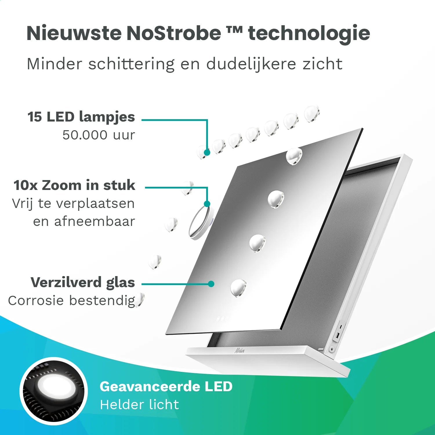 Hollywood Spejl - Bluetooth højtalere 58x48cm - Hvid