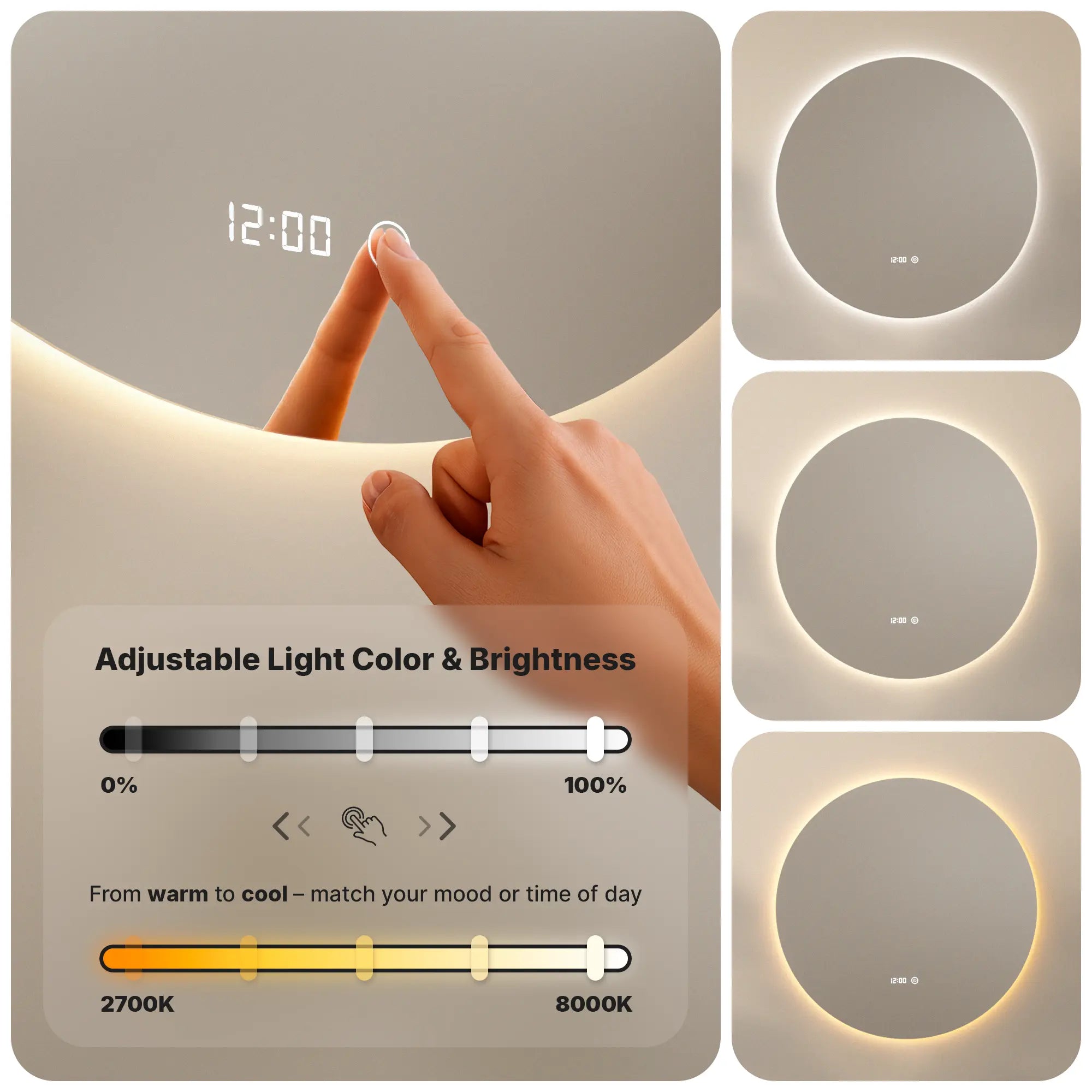Badeværelsesspejl - 80 cm - Rundt - Rammeløst - Forudbestil