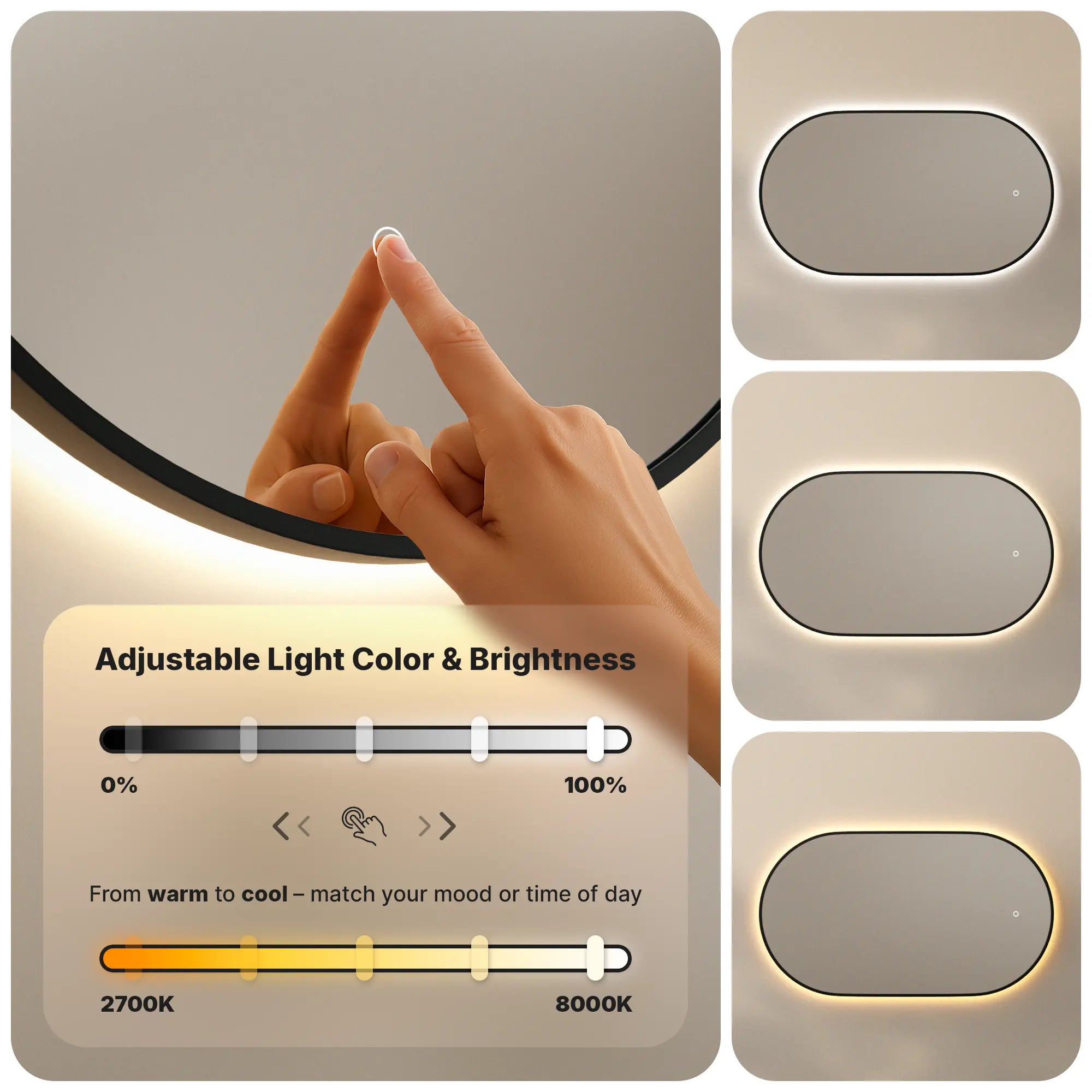 Badeværelsesspejl - 120x60cm Ovalt - Sort Ramme - Forudbestil