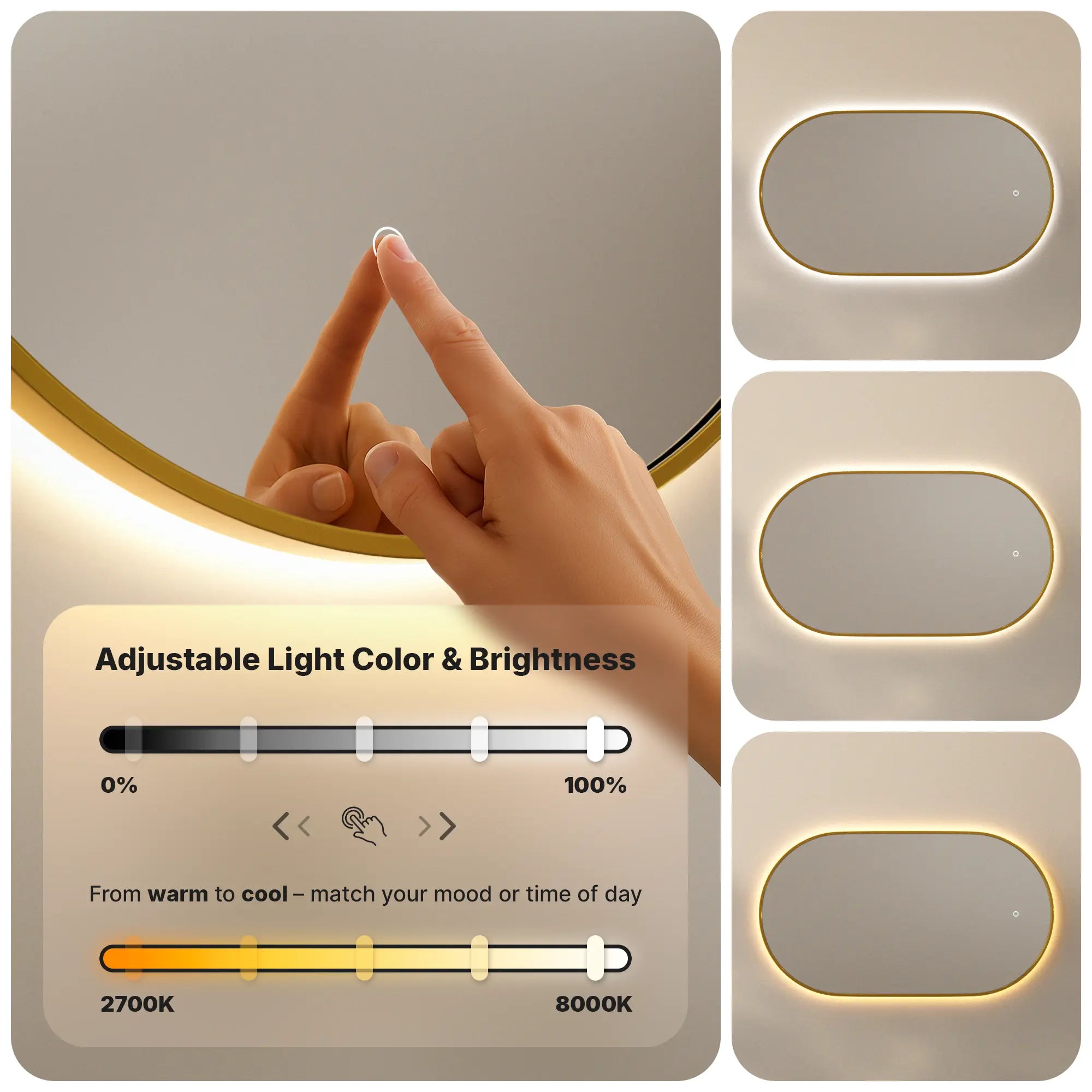 Badeværelsesspejl - 90x50cm Oval - Guldramme