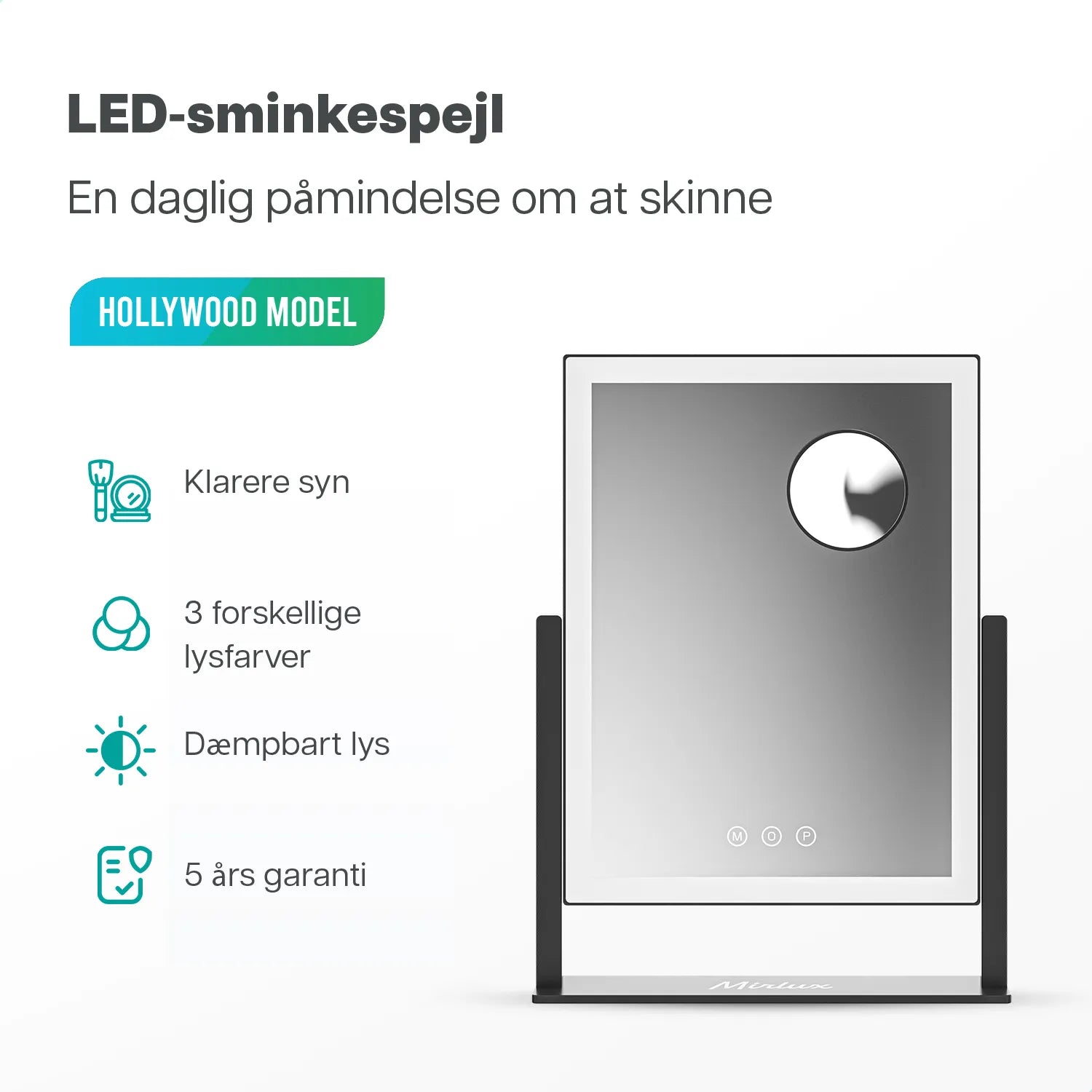 Hollywood Spejl - 44x30cm - Hvid