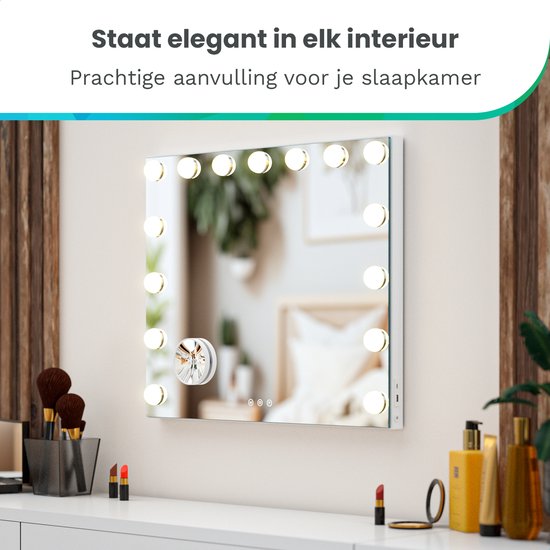 Hollywood Spejl - Bluetooth højtalere 58x48cm - Hvid