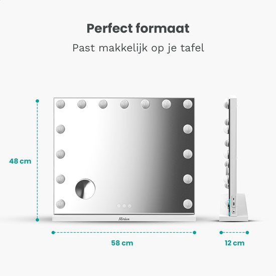 Hollywood Spejl - Bluetooth højtalere 58x48cm - Hvid