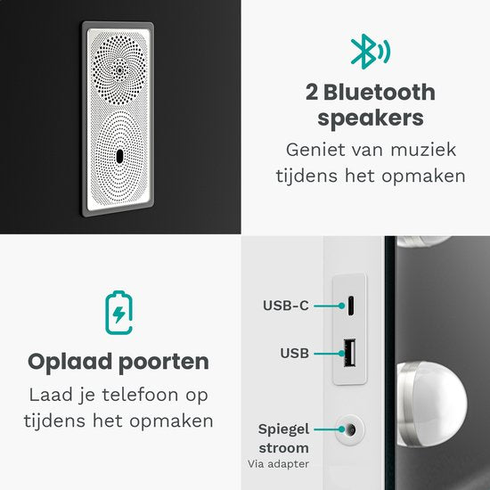 Hollywood Spejl - Bluetooth højtalere 58x48cm - Hvid
