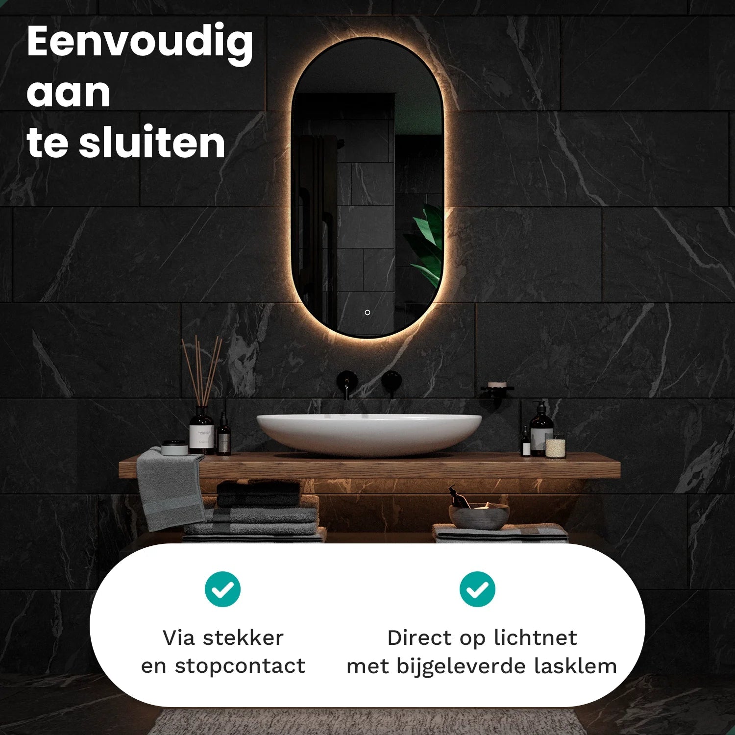 Badeværelsesspejl – 100x50cm - Ovalt – Sort Ramme - Forudbestil