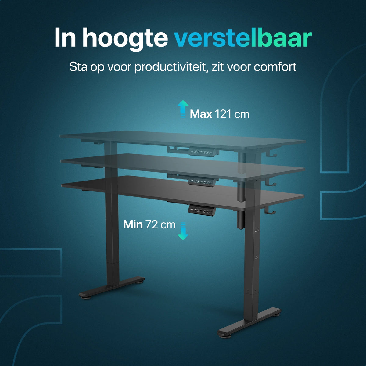 Flowsense Sidde/Stå Skrivebord – Justerbart Elektrisk Skrivebord - 140 x 60 cm