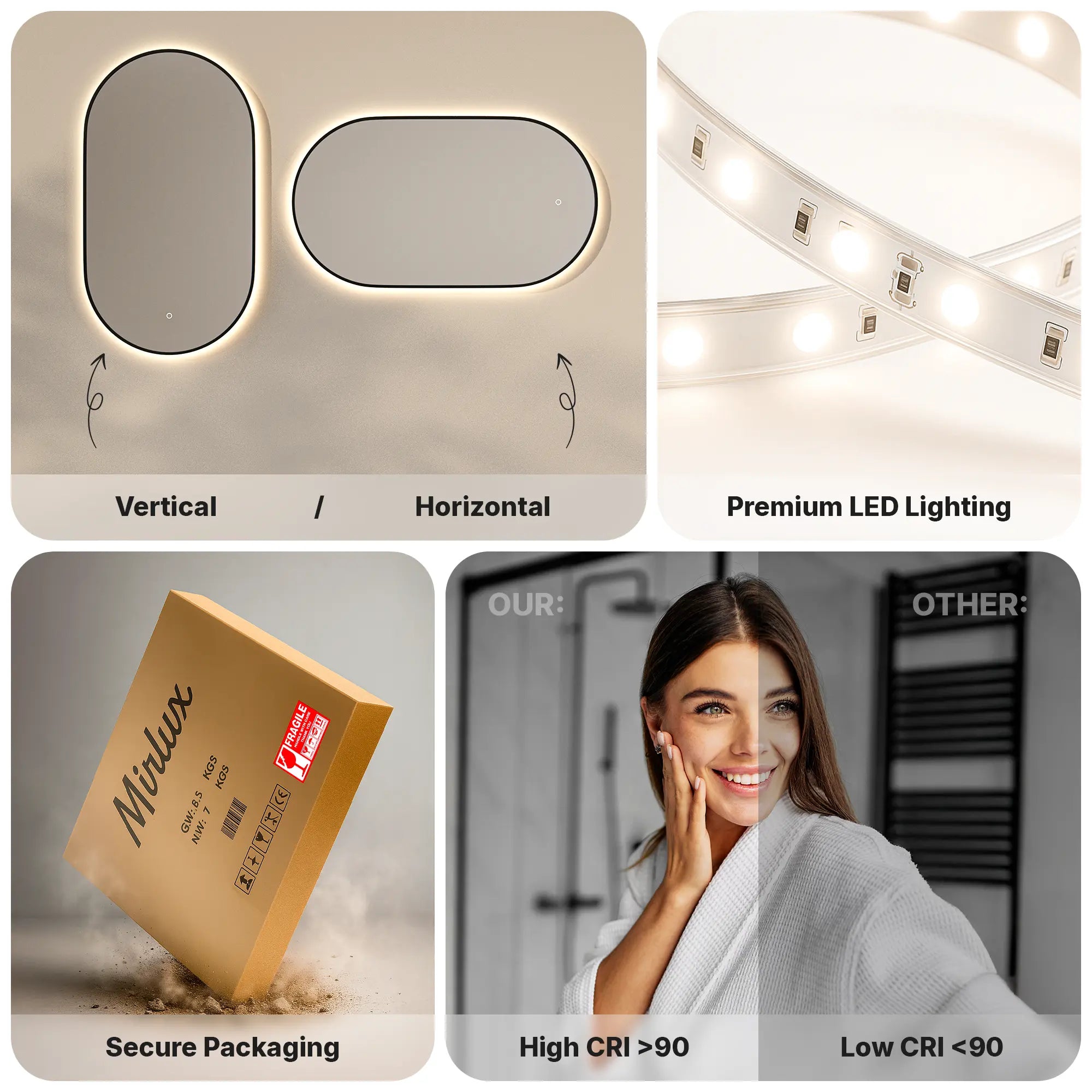 Badeværelsesspejl - 120x60cm Ovalt - Sort Ramme - Forudbestil