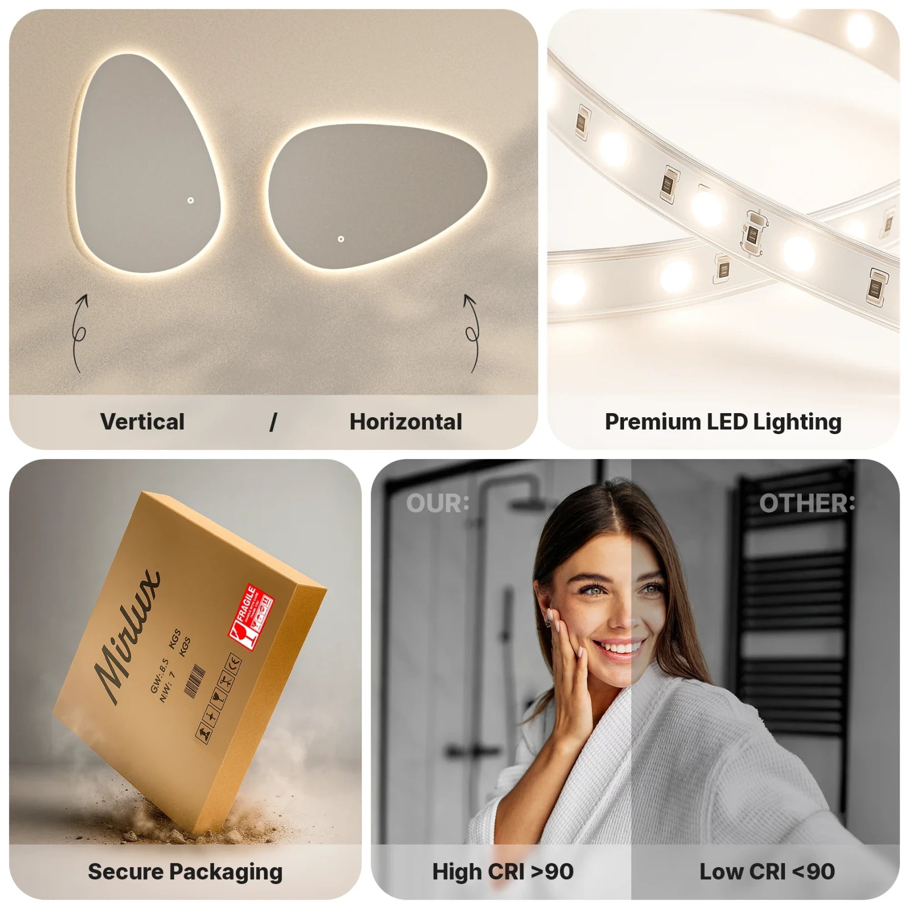 Badeværelsesspejl - 150 x 93 cm Asymmetrisk - Rammeløs - Forudbestil