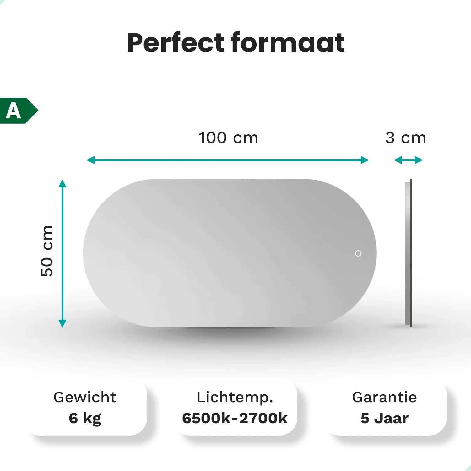 Badeværelsesspejl – 100x50cm - Ovalt – Sort Ramme - Forudbestil