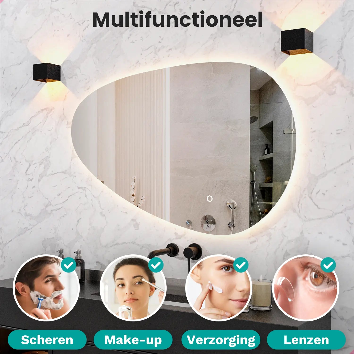 Badeværelsesspejl – 120x75cm – Asymmetrisk – Rammeløst