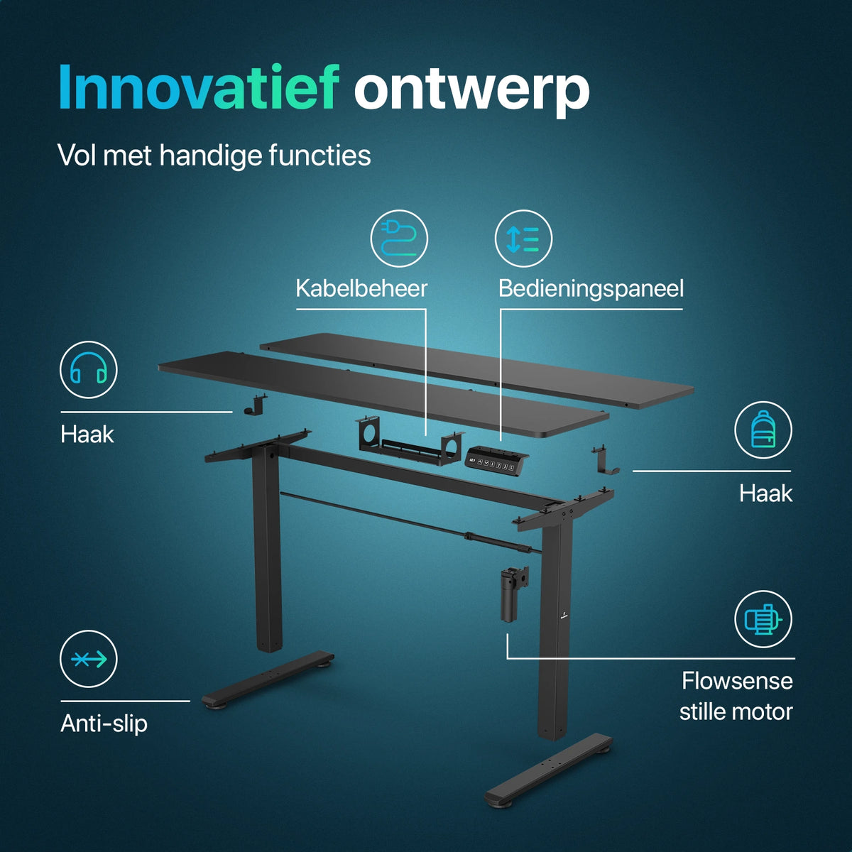 Flowsense Sidde/Stå Skrivebord – Justerbart Elektrisk Skrivebord - 140 x 60 cm