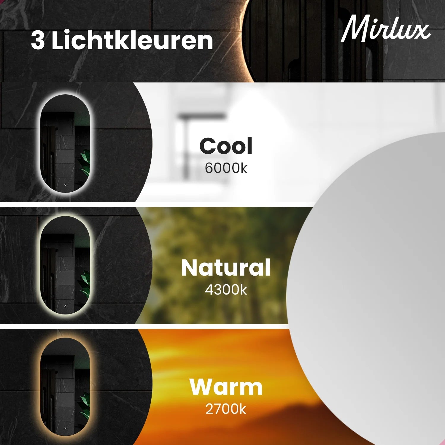 Badeværelsesspejl – 100x50cm - Ovalt – Sort Ramme - Forudbestil