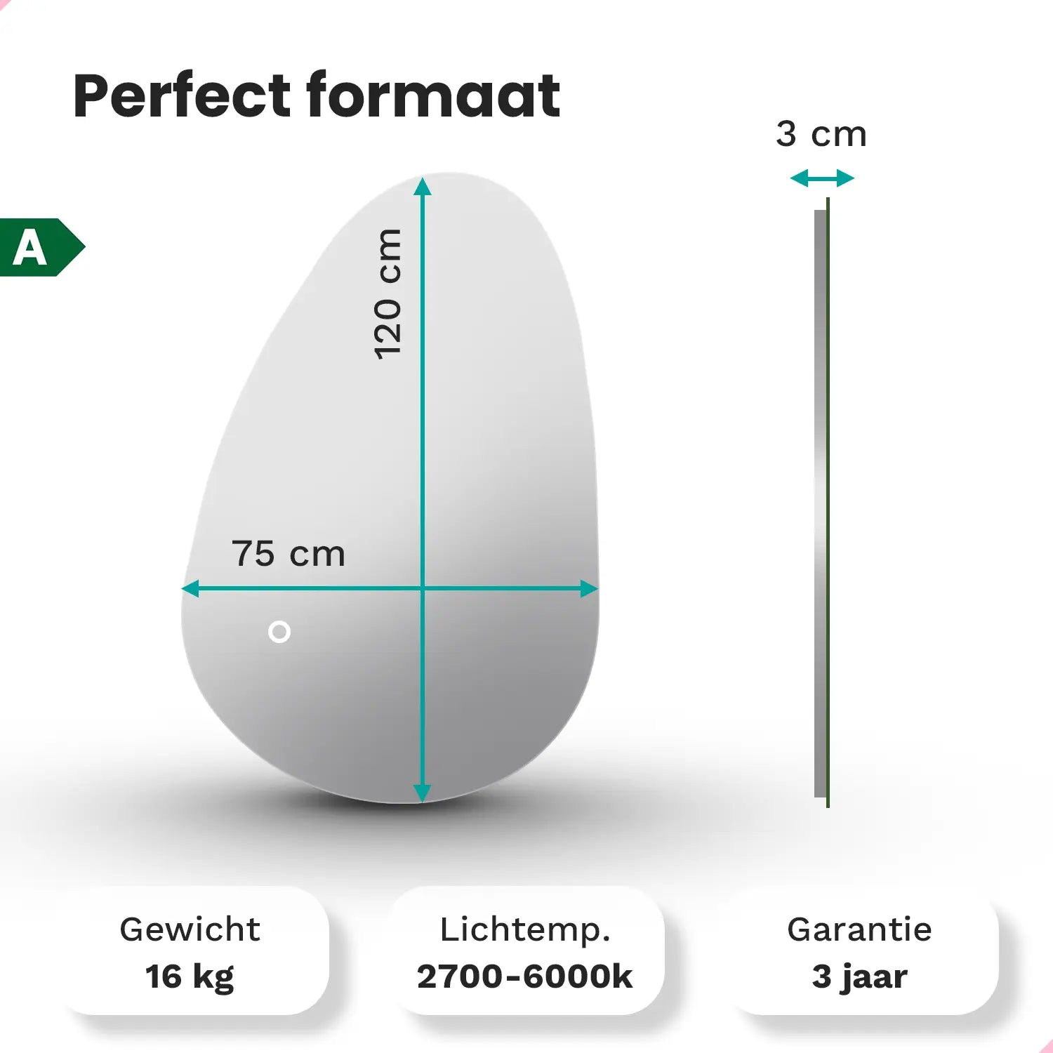 Badeværelsesspejl – 120x75cm – Asymmetrisk – Rammeløst