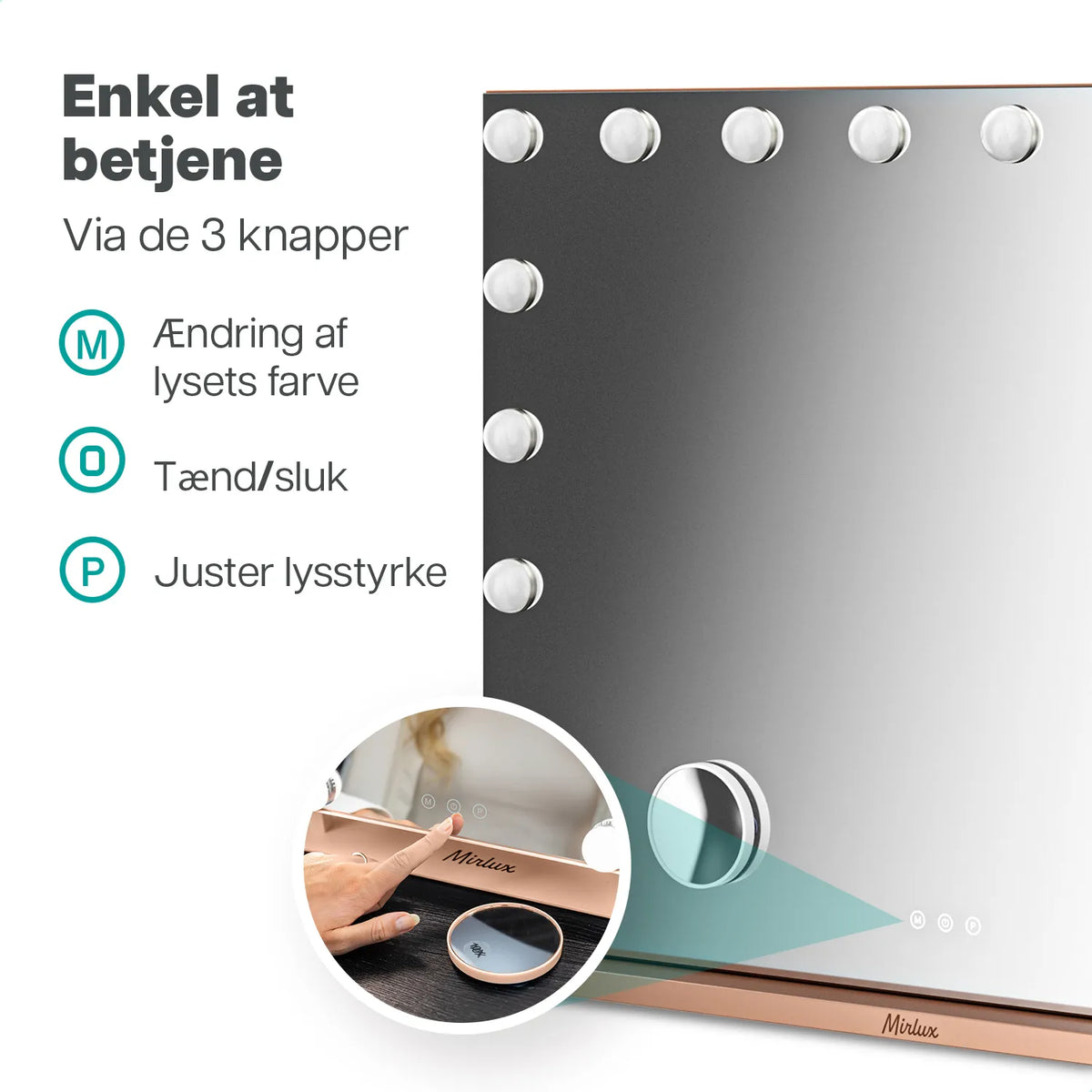 Hollywood Spejl - Bluetooth højtalere - 80x60cm - Rosé Guld