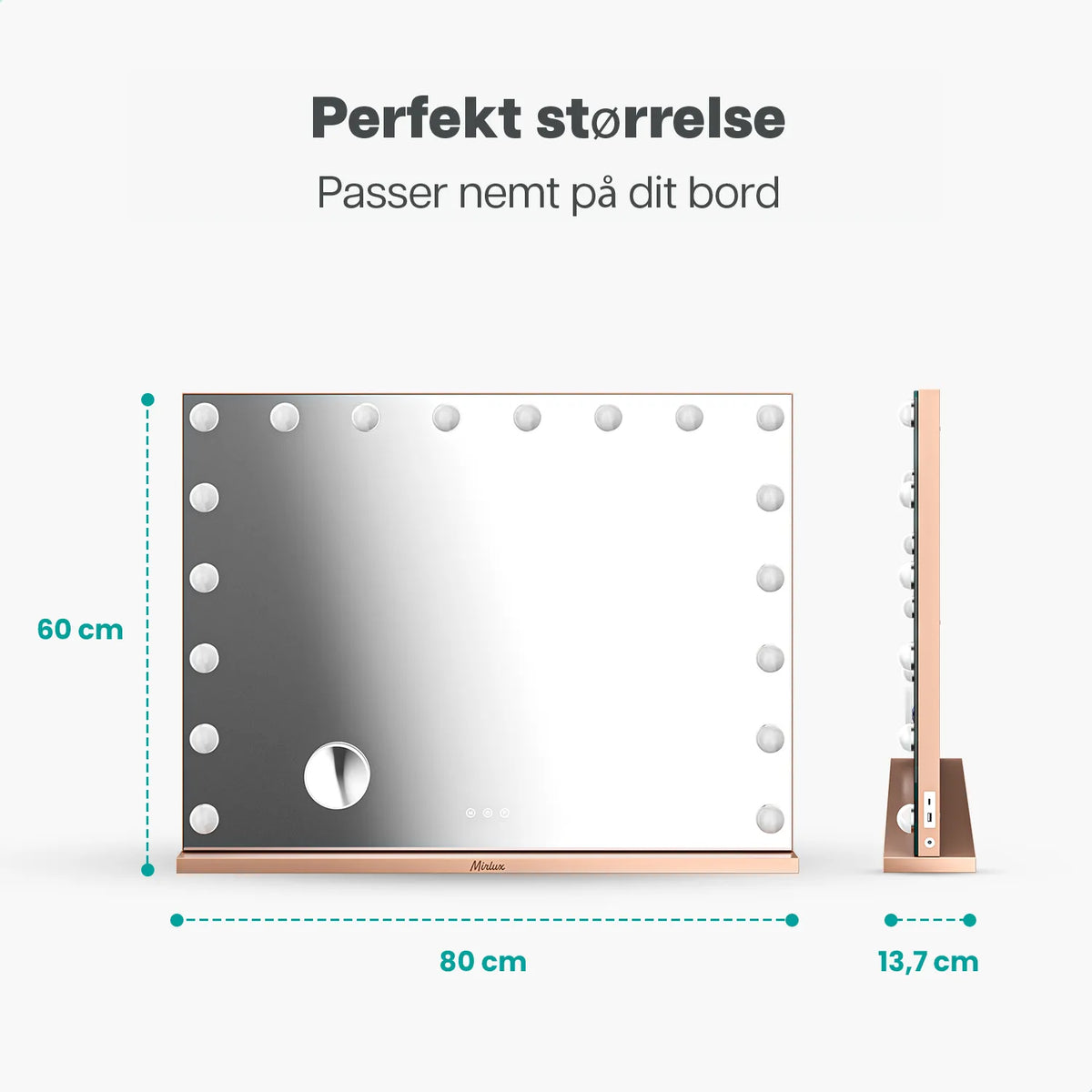 Hollywood Spejl - Bluetooth højtalere - 80x60cm - Rosé Guld