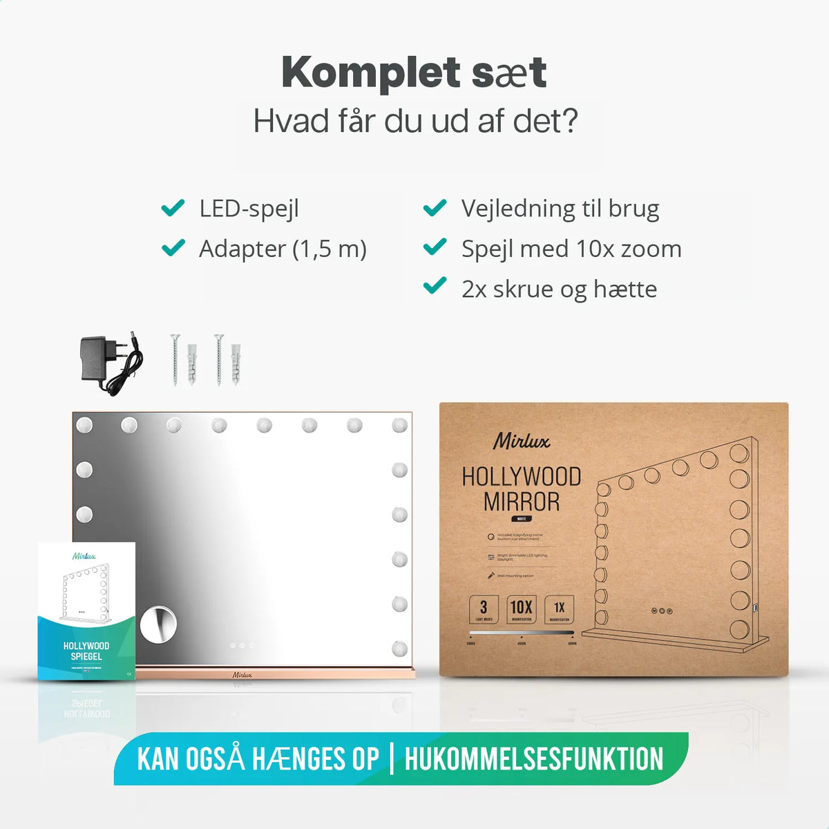 Hollywood Spejl - Bluetooth højtalere - 80x60cm - Rosé Guld