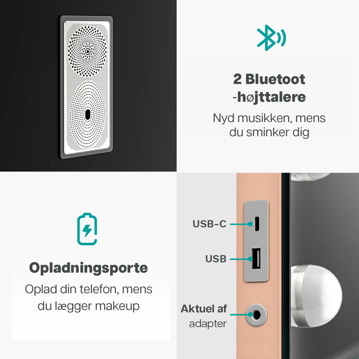 Hollywood Spejl - Bluetooth højtalere - 80x60cm - Rosé Guld