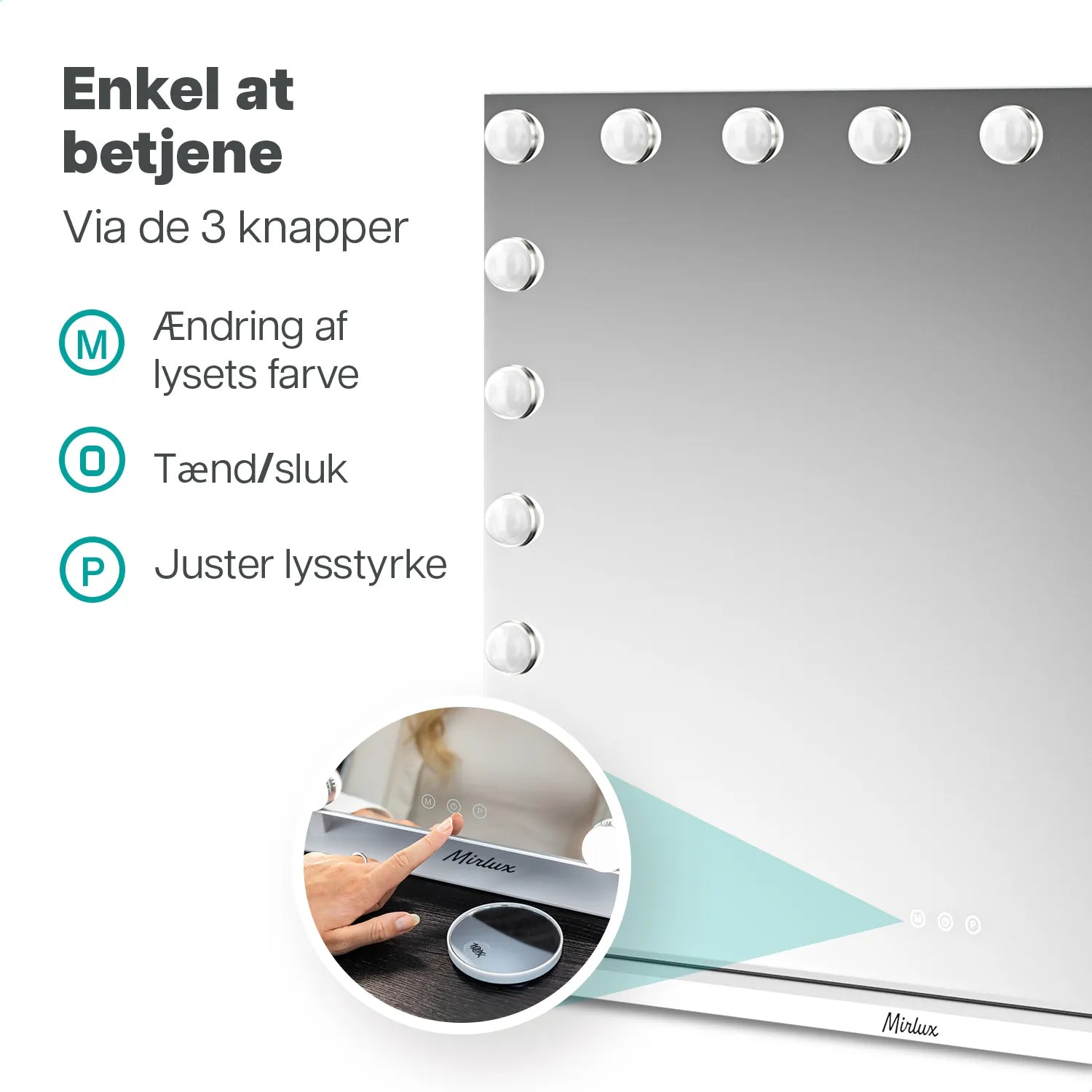 Hollywood Spejl - Bluetooth højtalere - 80x60cm - Hvid