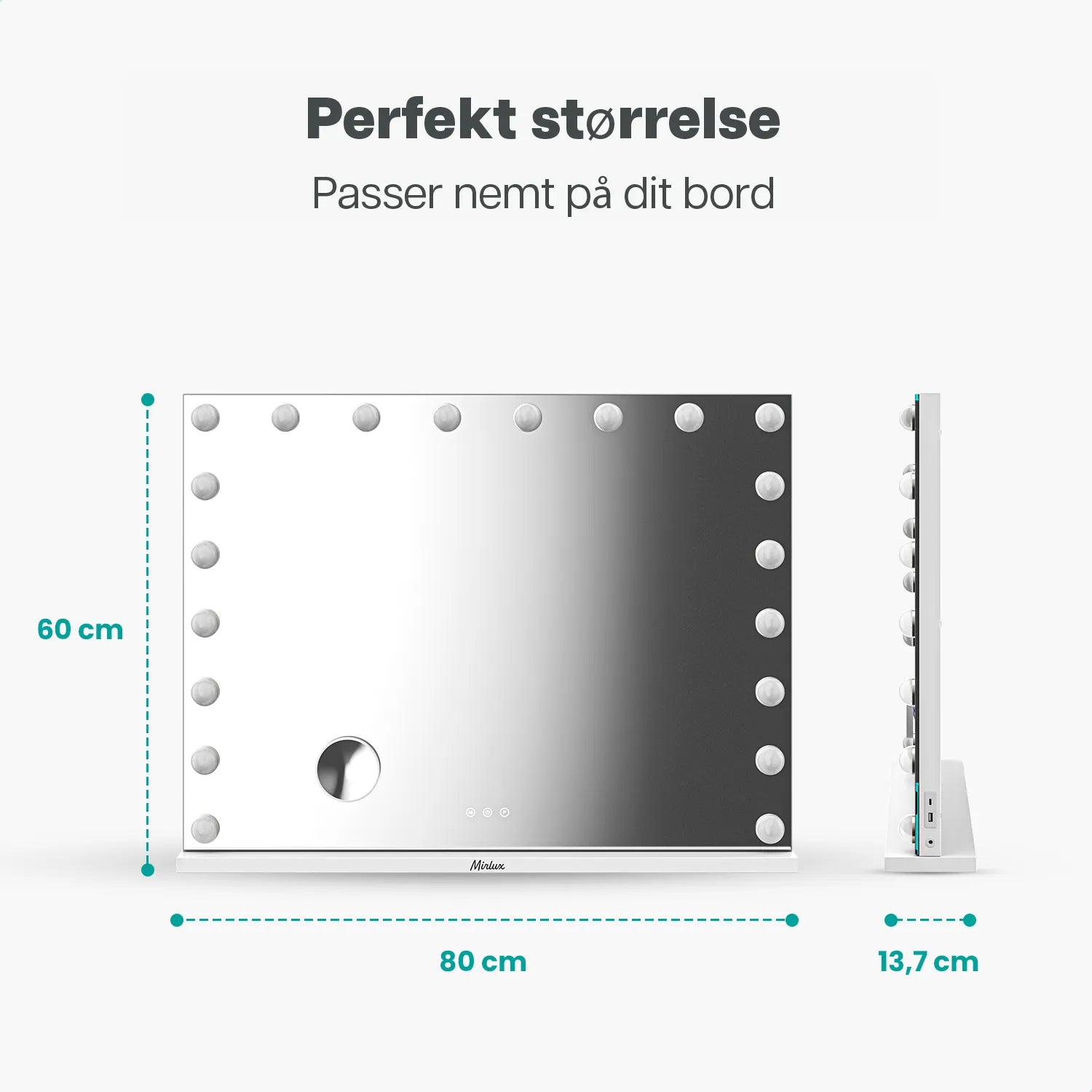 Hollywood Spejl - Bluetooth højtalere - 80x60cm - Hvid
