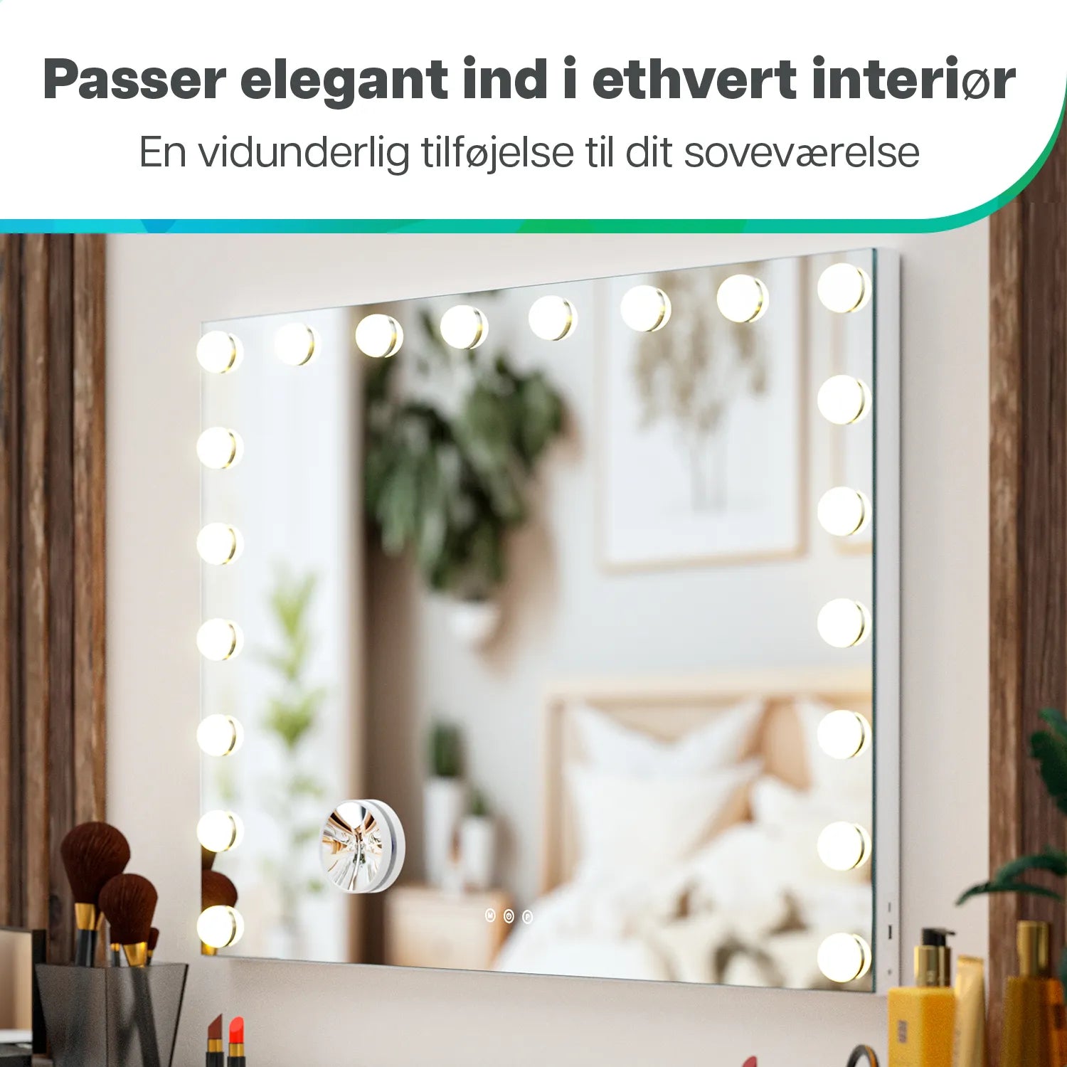 Hollywood Spejl - Bluetooth højtalere - 80x60cm - Hvid
