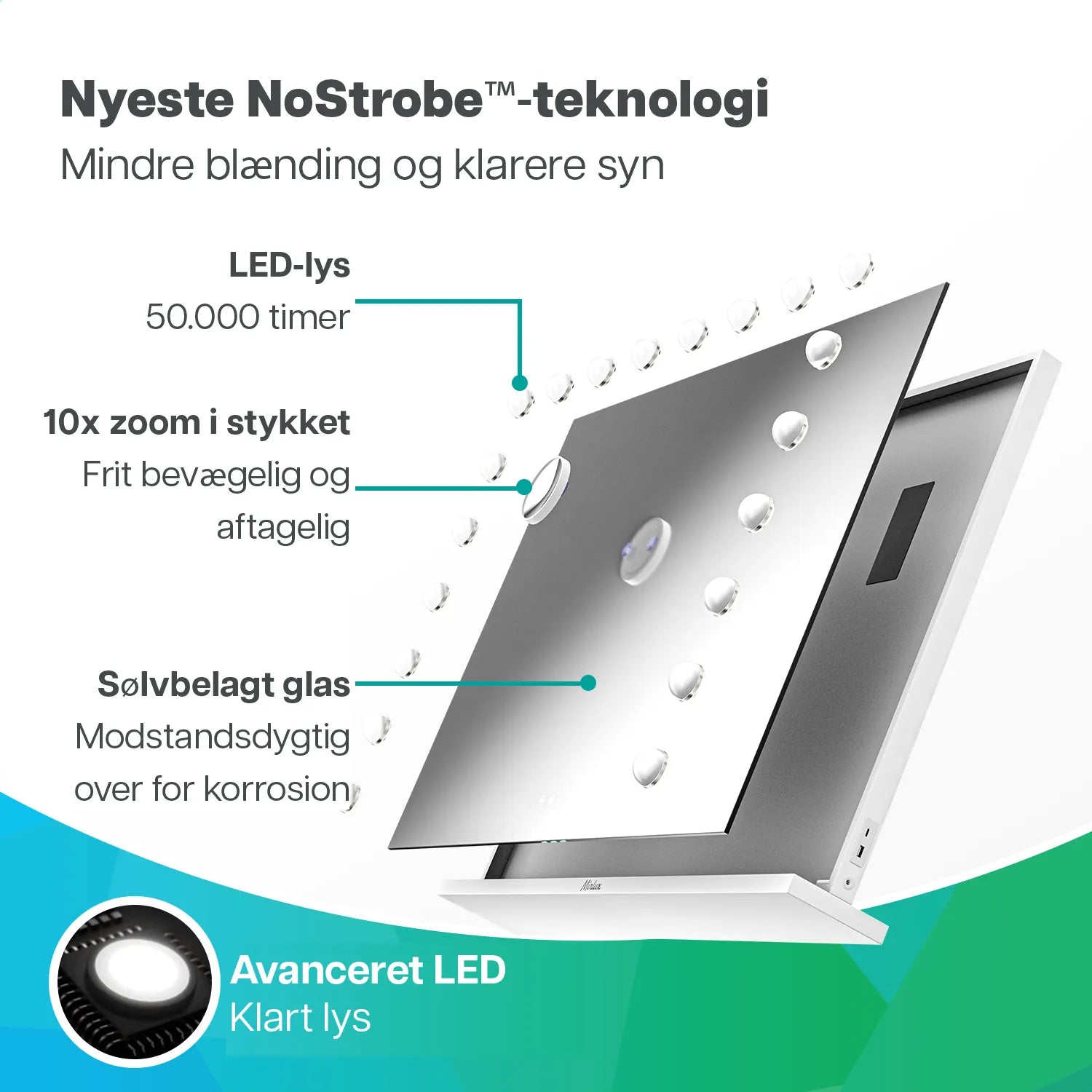 Hollywood Spejl - Bluetooth højtalere - 80x60cm - Hvid