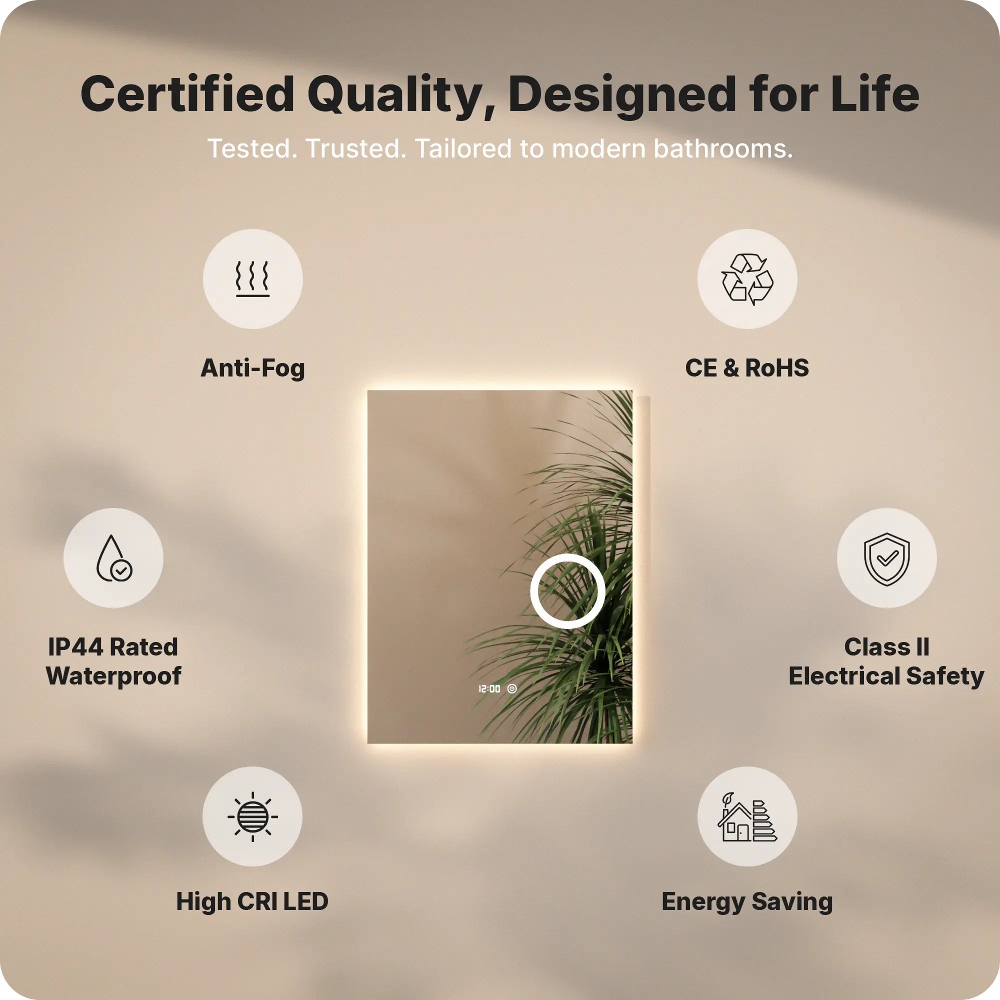 Badeværelsesspejl - Rektangel - 60x80 - Rammeløs