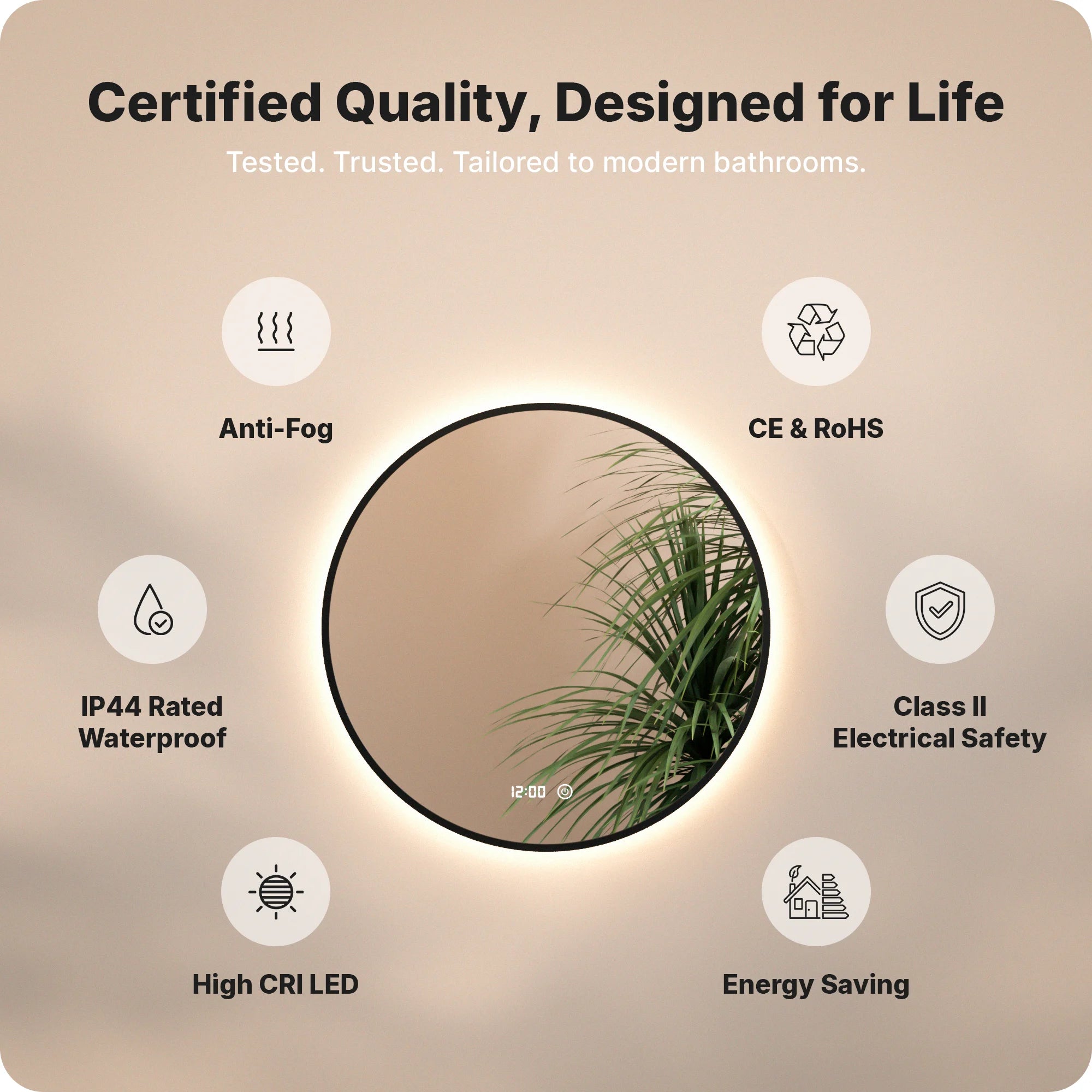 Badeværelsesspejl – 120 cm – Sort Ramme