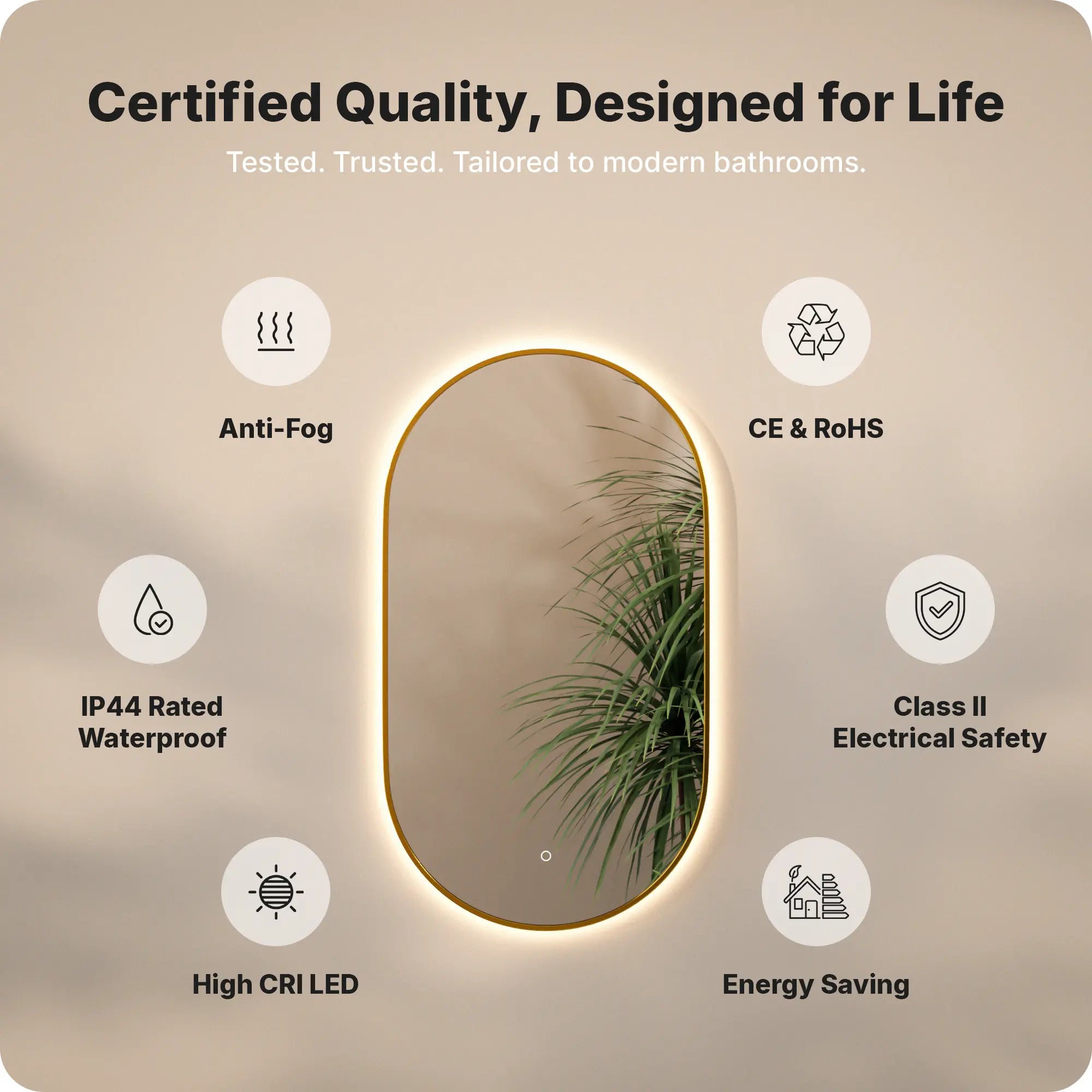 Badeværelsesspejl - 90x50cm Oval - Guldramme