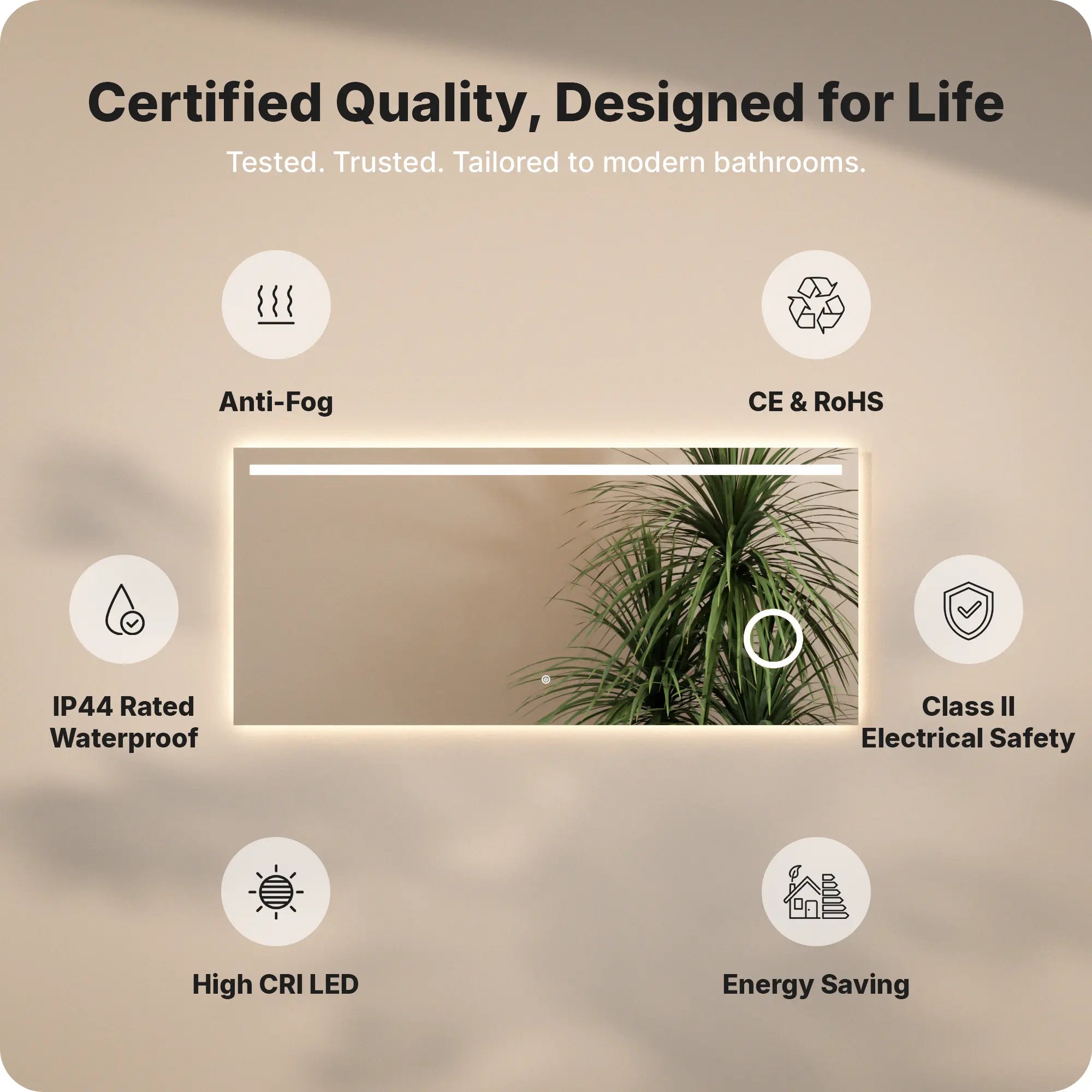 Badeværelsespejl - Rektangel - 160x80cm - Rammeløs - Forudbestil