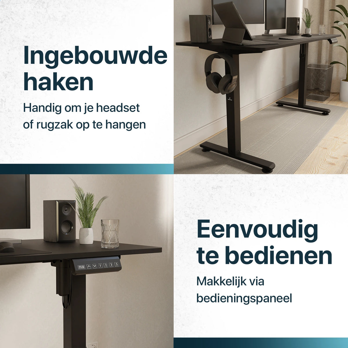 Flowsense Sidde/Stå Skrivebord – Justerbart Elektrisk Skrivebord - 160 x 60 cm