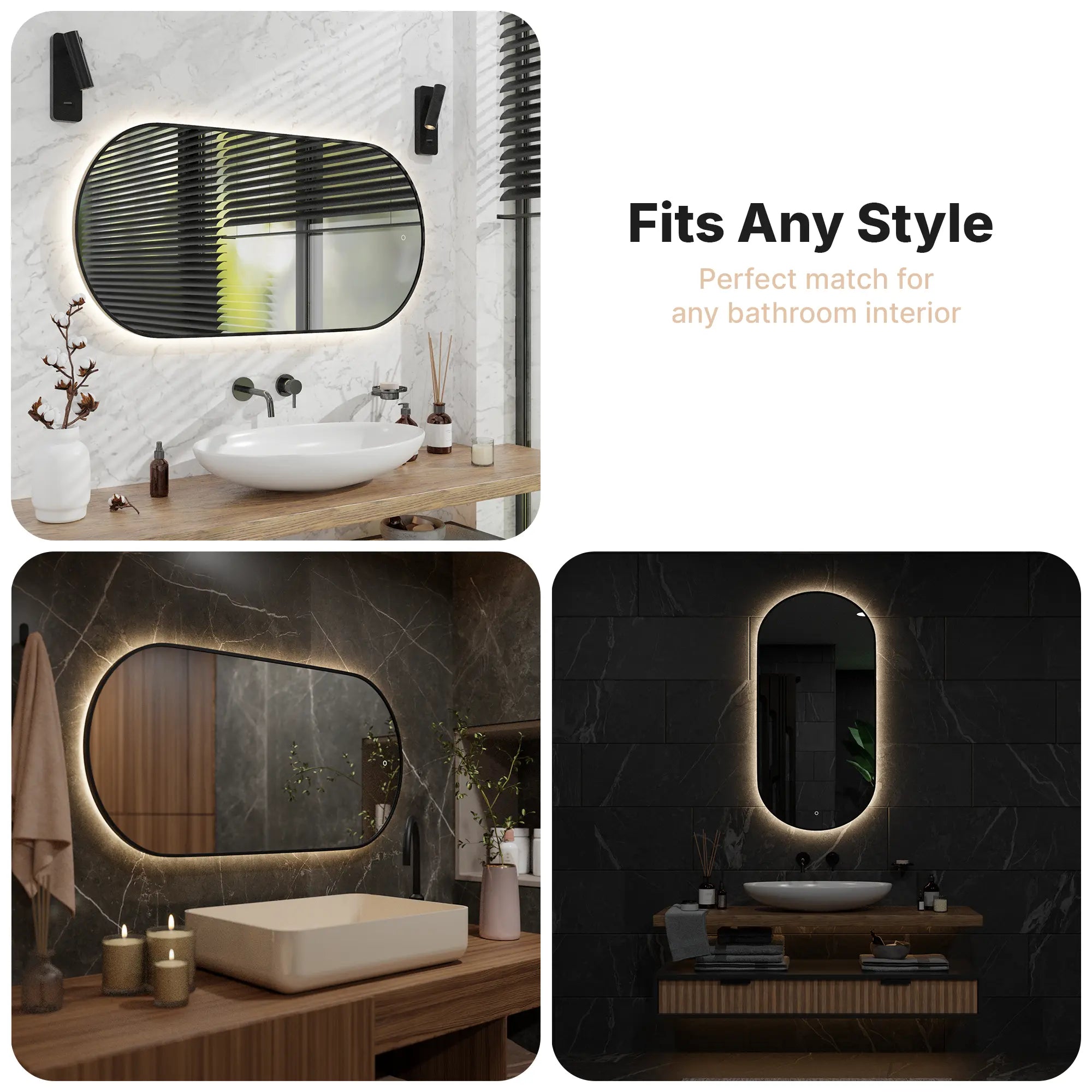 Badeværelsesspejl - 120x60cm Ovalt - Sort Ramme - Forudbestil